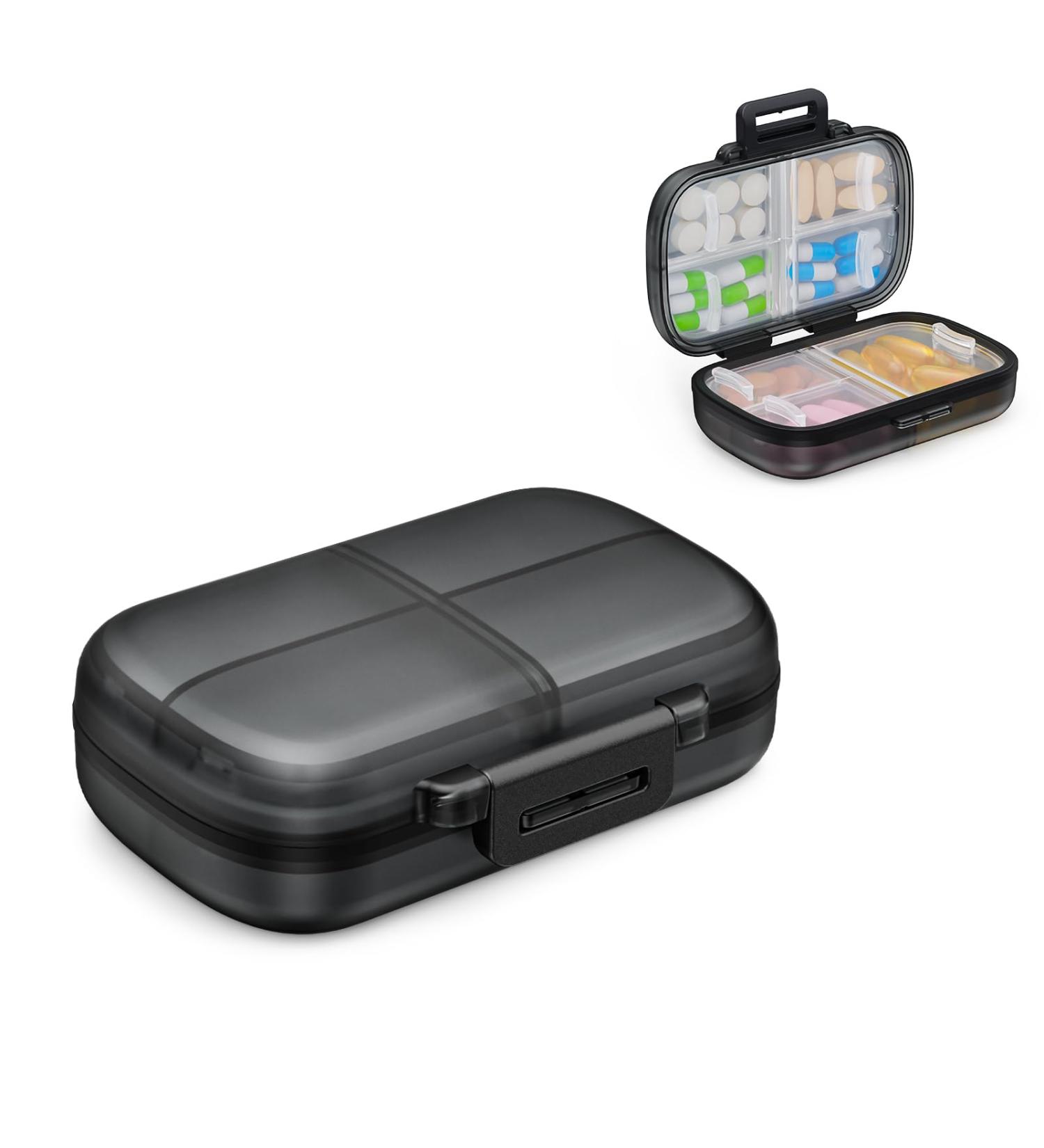Auvon 7-Day Portable Pill Organizer - Compact Travel Medication Box with Ergonomic Closure for Vitamins & Fish Oils - 1 Pack (Black) - Buy Online on GoSupps.com