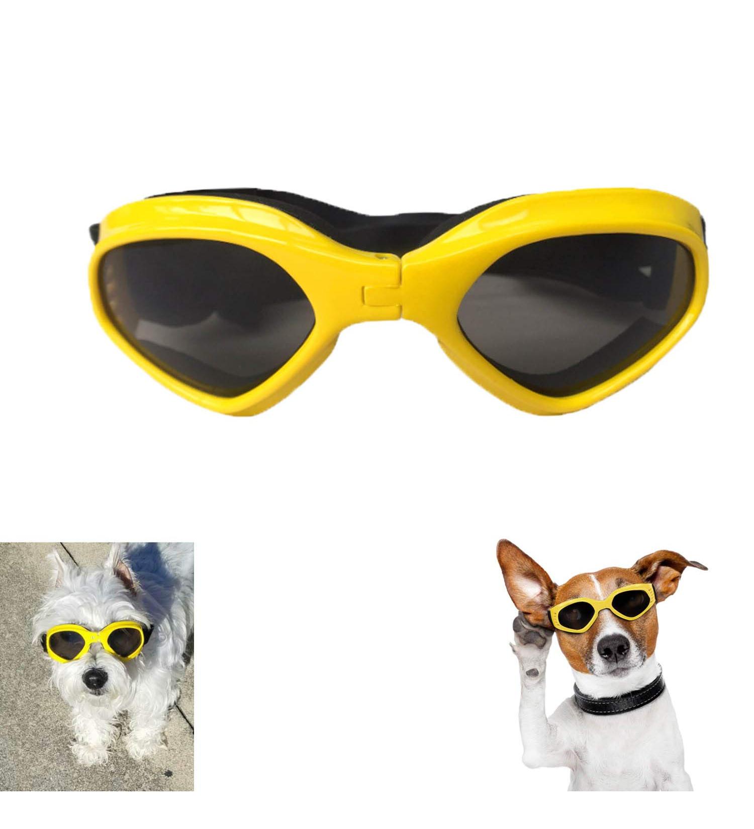 WELLXUNK Dog Sunglasses - UV Protection & Waterproof for Small/Medium Dogs | Adjustable Strap Yellow - Buy Online on GoSupps.com