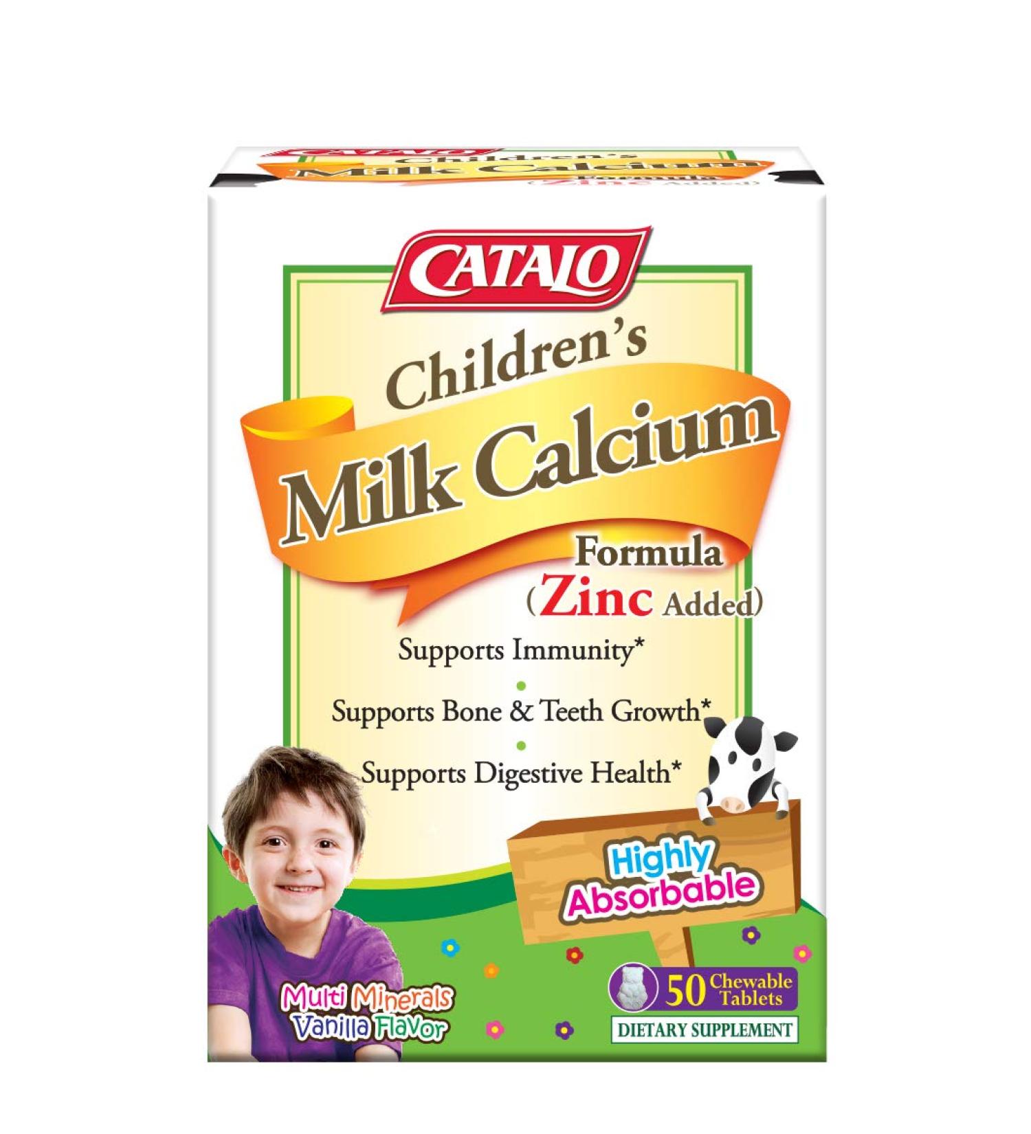 Catalo Naturals Kids Milk Calcium Formula - 50 Chewable Vanilla Tablets - Buy Online on GoSupps.com