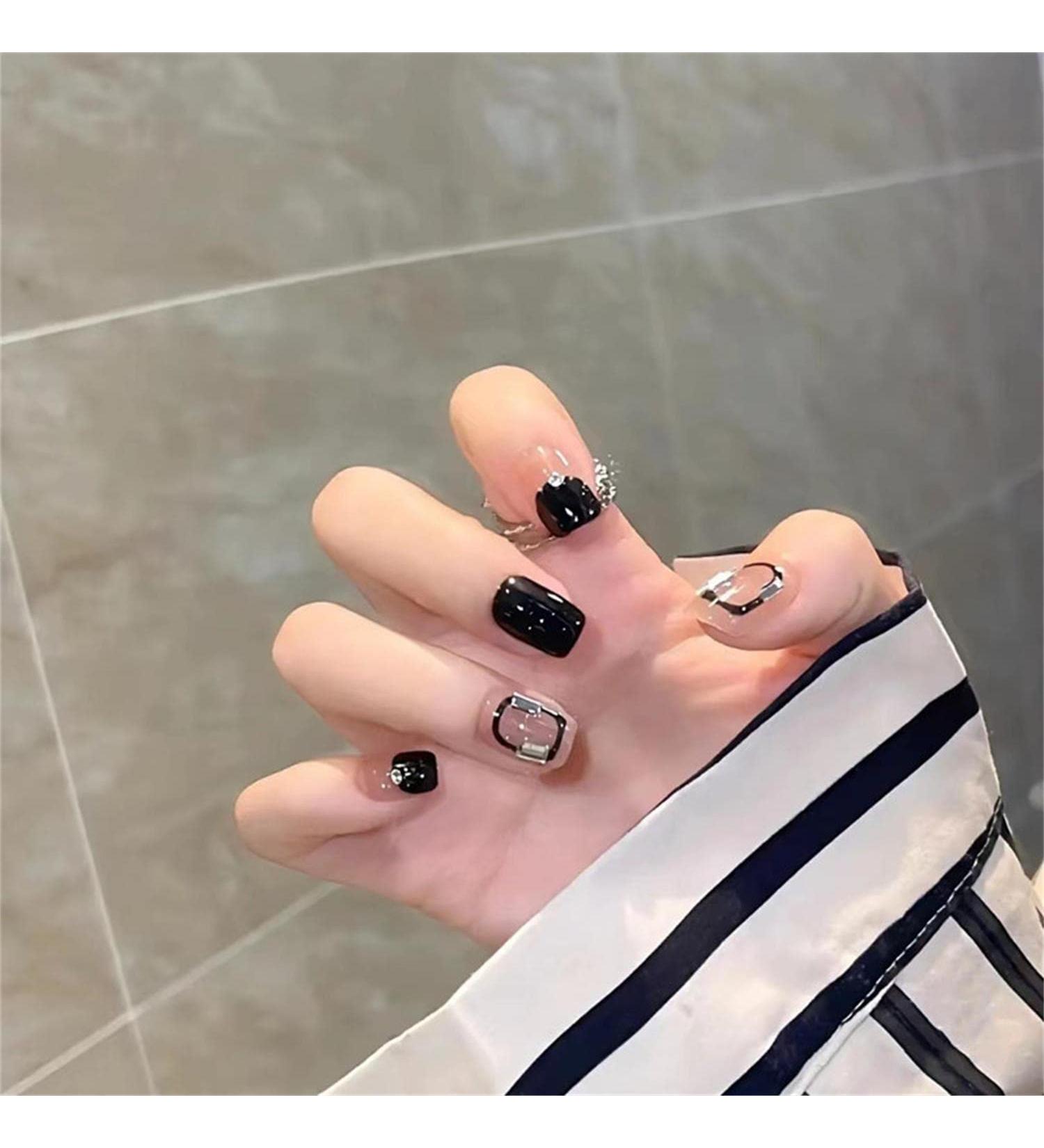 Press on Nails Short Fake Nails 24Pcs Shiny Black False fingernail with Self-Adhesive Jelly Nail Glue Tabs Press On False Nails - Buy Online on GoSupps.com