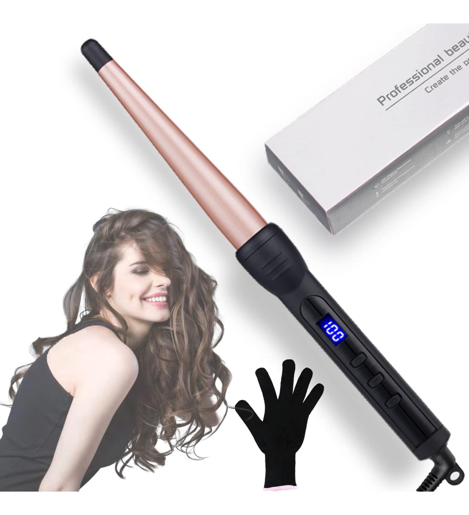 Duyfioa Professional Ceramic Hair Curling Wand 1-1/2 Inch with LCD Temperature Control - Black&Rose Pink - Buy Online on GoSupps.com
