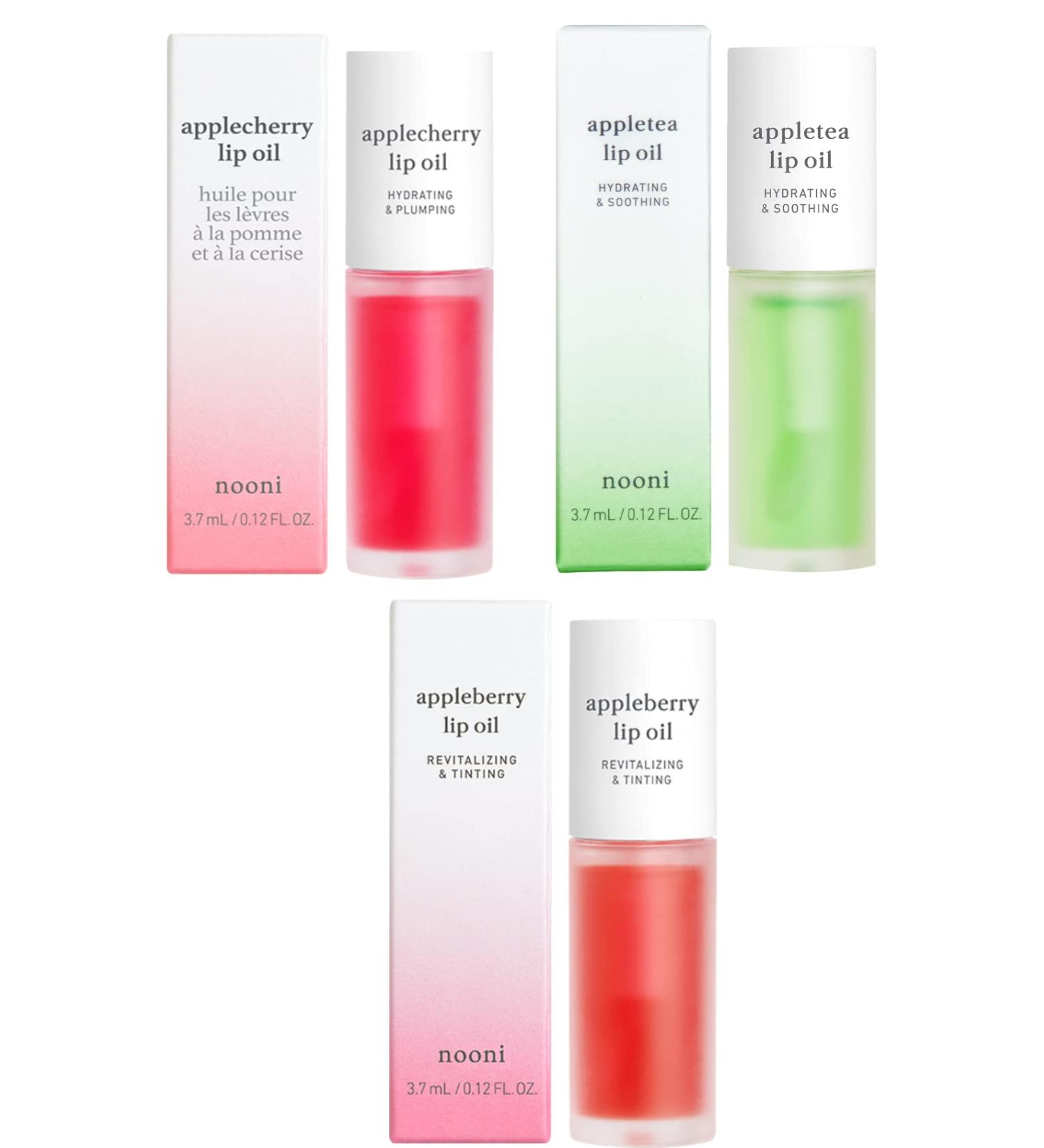 Nooni Korean Lip Oil Bundle - Applecherry, Appleberry, Appletea 0.12 Fl Oz - Set of 3 Lip Oils - Buy Online on GoSupps.com