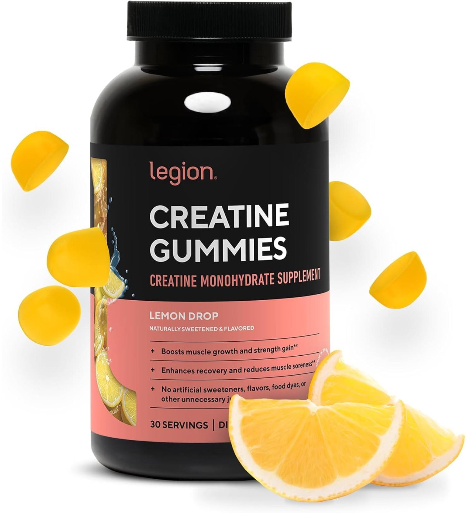 LEGION Creatine Monohydrate Gummies Clean Chewable Creatine Supplement for Strength Endurance & Muscle Recovery 30 Lemon Drop Flavor Servings No Artificial Flavors or Sweeteners. - Buy Online on GoSupps.com