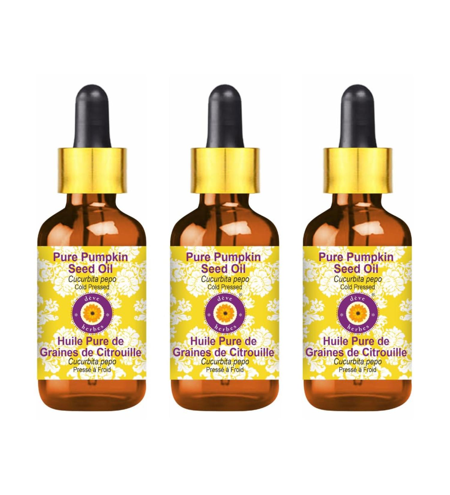 d ve herbes Pure Pumpkin Seed Oil (Cucurbita Pepo) with Glass Dropper Cold Pressed (Pack of Three) 100ml X 3 (10 oz) - Buy Online on GoSupps.com