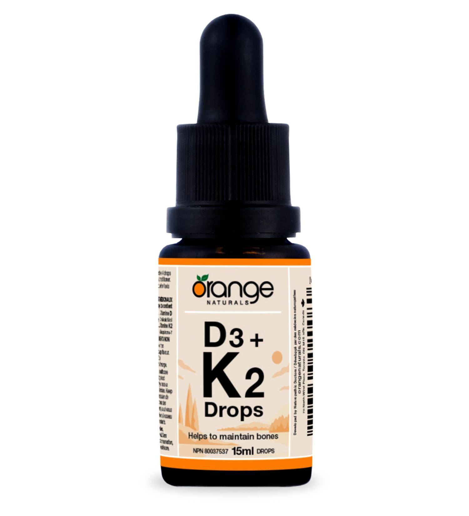 Orange Naturals - Vitamin D3+K2 Drops 250IU - Natural Orange Flavour MCT 15ml - Support Bone Teeth Health Reduce Osteoporosis Maintain Muscle Enhanced Absorption & Prevent D Deficiency Cholecalciferol 15 ml (Pack of 1) - Buy Online on GoSupps.com