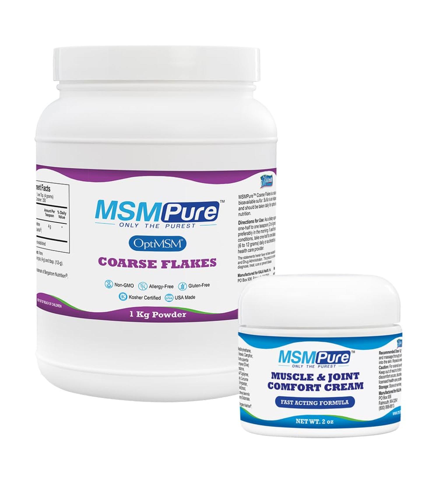 KALA HEALTH MSMPure Coarse Flakes 2.2 lb and Muscle & Joint Cream 2oz Bundle - Buy Online on GoSupps.com
