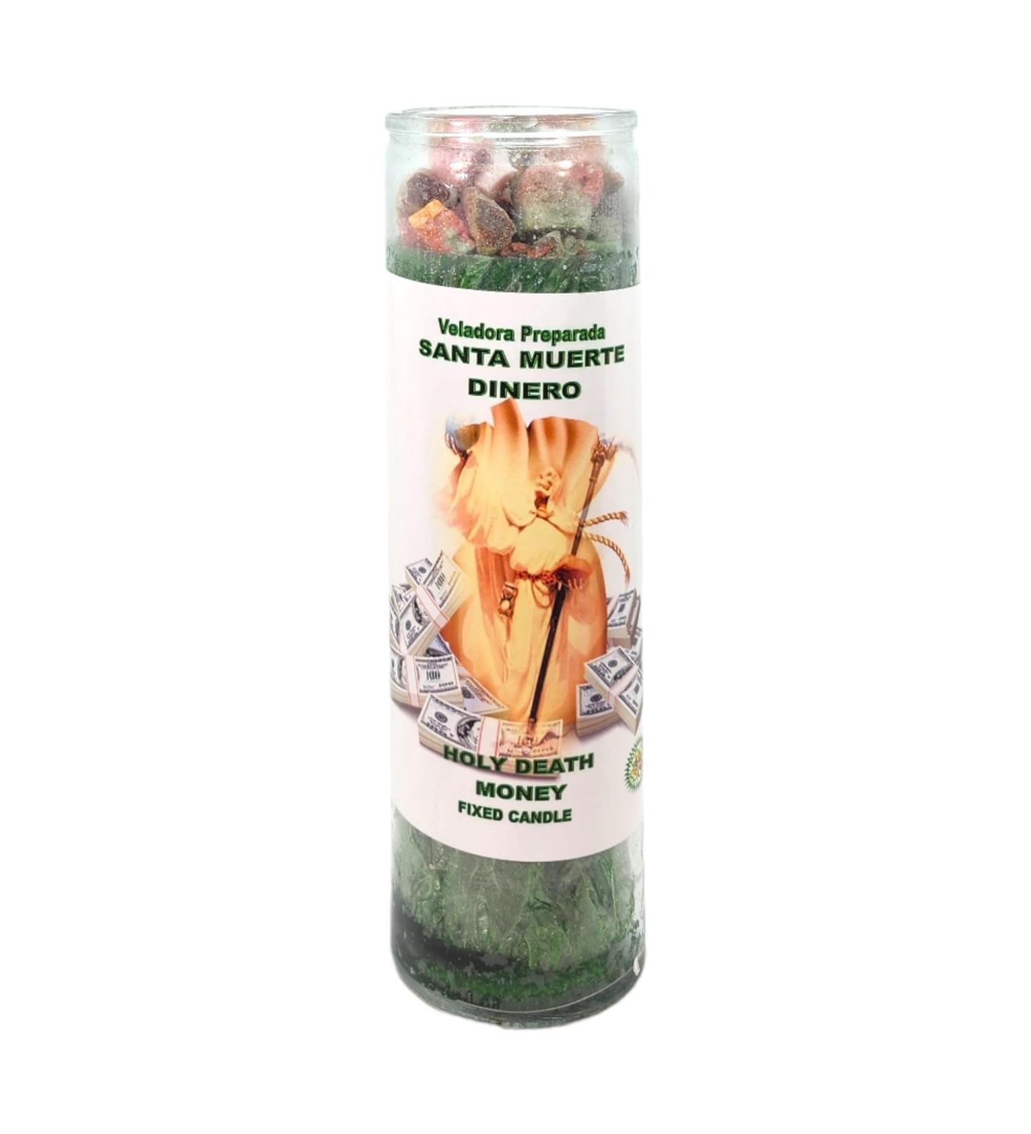 HOLY Death Money Palm Wax Candle - Green | Spiritual Intention Spell for Abundance | Vela CASA ESOTERICA PERFUMADA (Santa Muerte Dinero - Buy Online on GoSupps.com