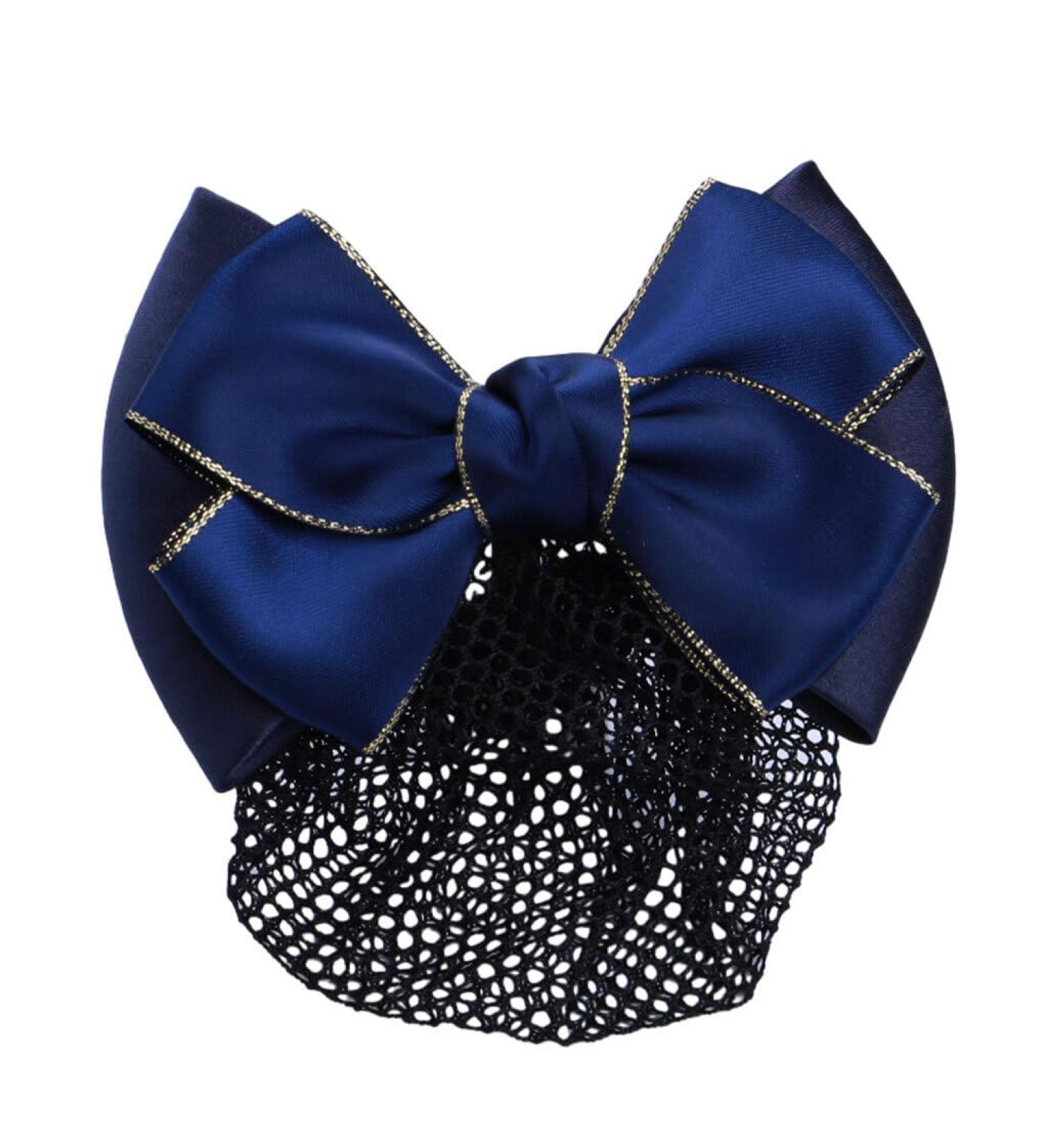 kawehiop Good Gifts Bowknot Hair Clip Hairnets For Snazzy Look Professional Hair Plate Mesh Pocket Cloth Bow Work Hair Clips Gold rim - Blue - Buy Online on GoSupps.com