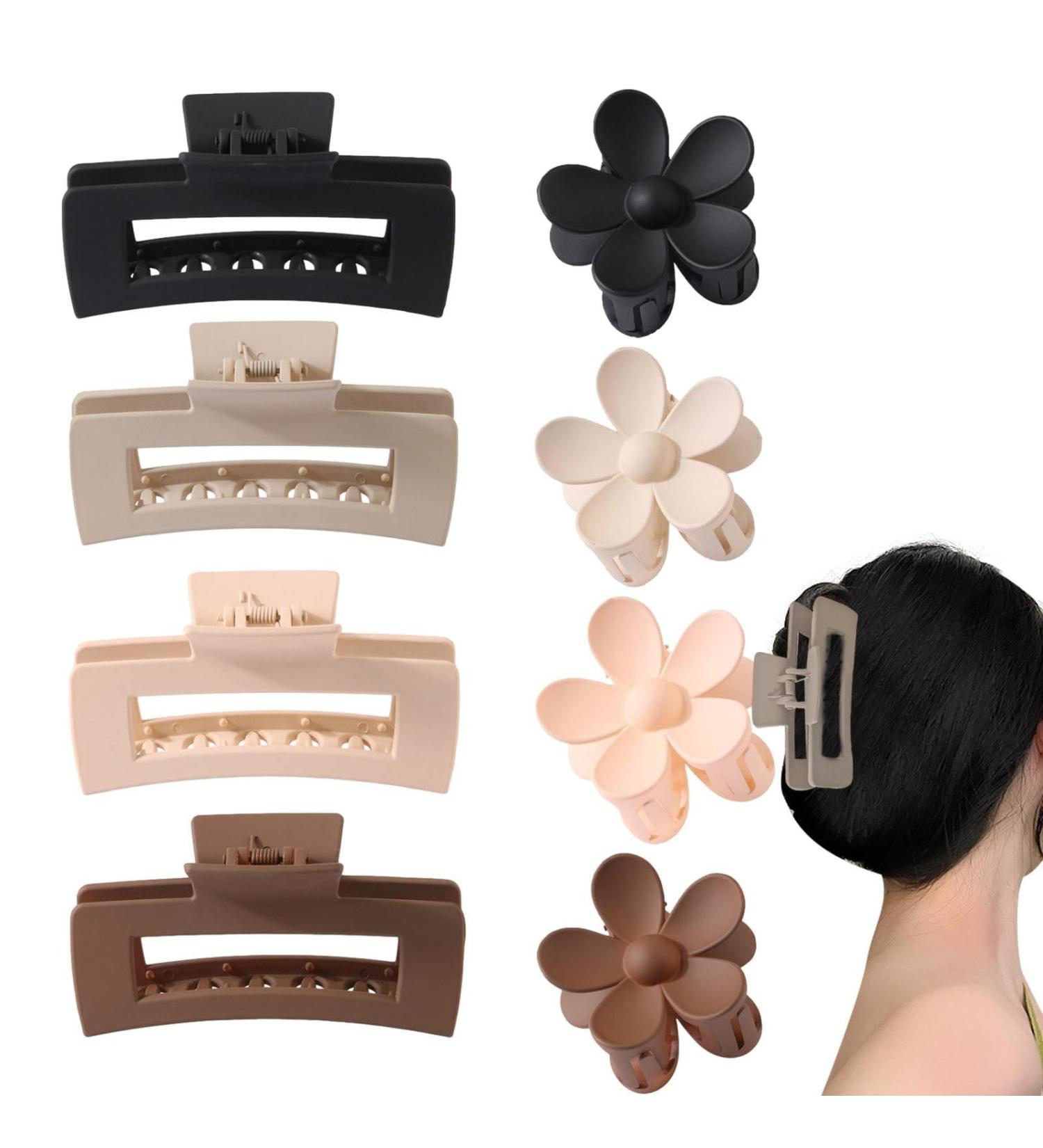 Claw Hair Clips | Rectangle Flower Shape Hair Clips Set of 8 Claw Hair Accessories Comfortable Anti-Slip Stable Hair Hold for Thin Thick Curly Hair - Buy Online on GoSupps.com