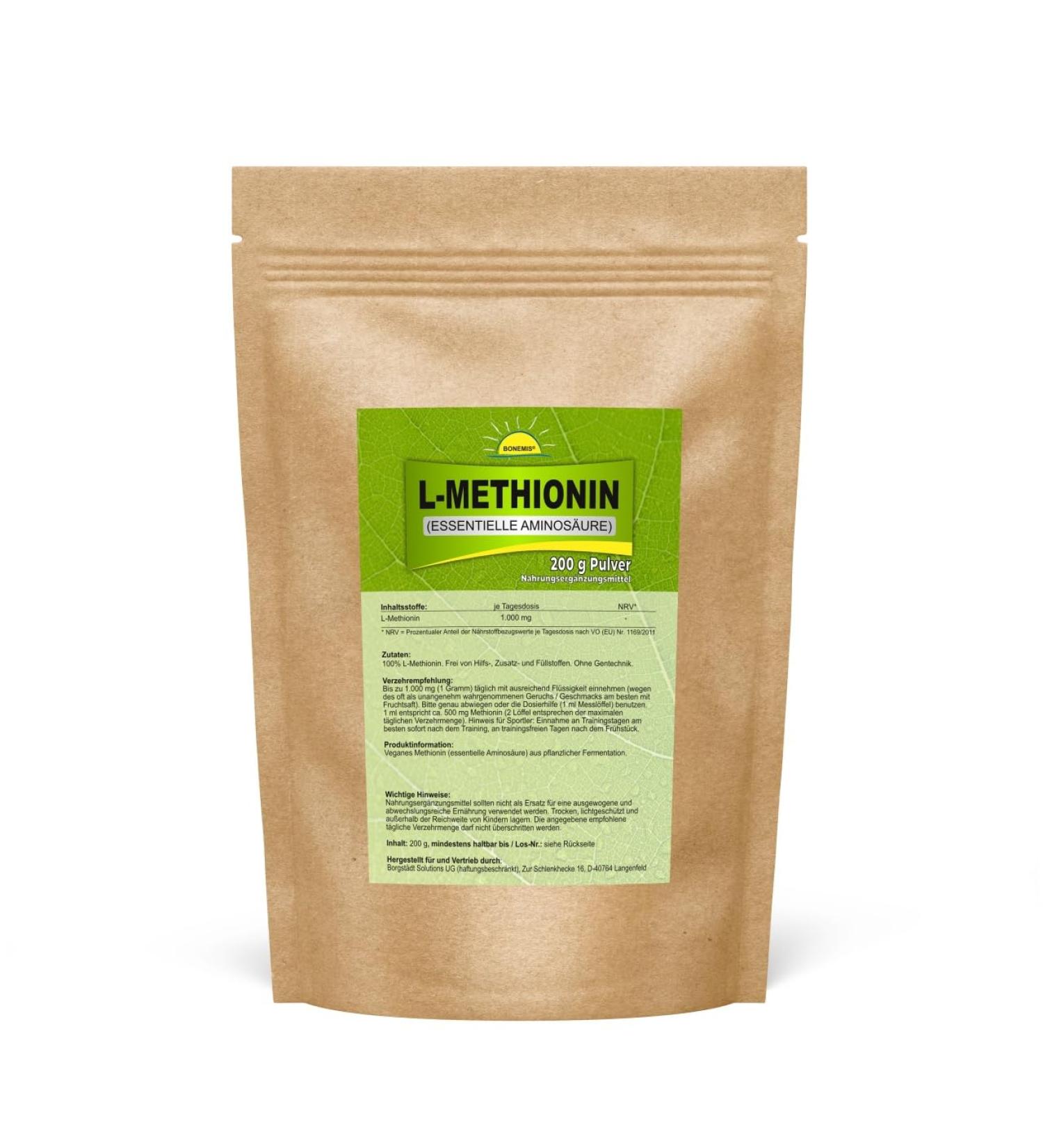 Bonemis L-Methionine (Amino Acid) - Vegan 200g Premium Quality Bag | Pure No Additives for Optimal Health - Buy Online on GoSupps.com