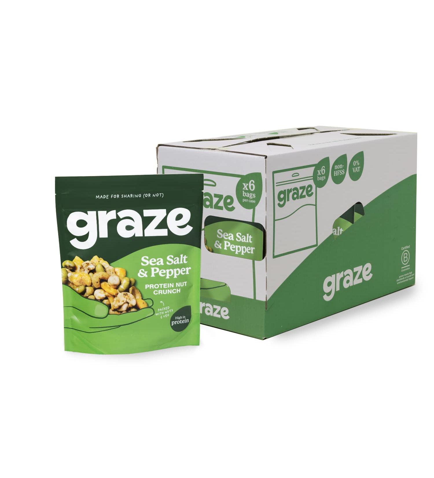 Graze Protein Range: Sea Salt & Pepper Healthy Snacks 100gx6 Bags - Vegan Alternative to Crisps, Mixed Nuts, Pretzels - Buy Online on GoSupps.com