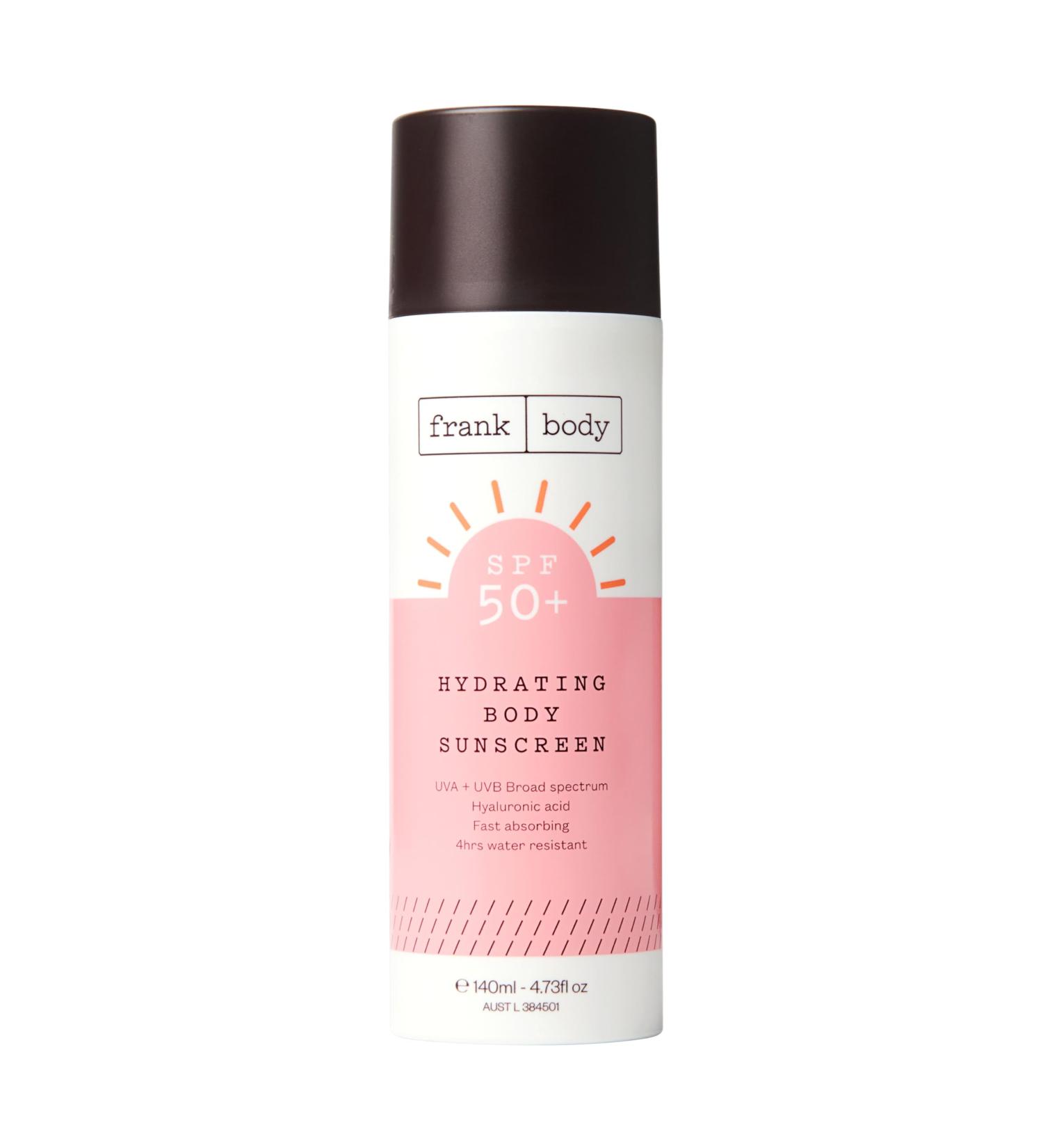 Frank Body SPF50+ Hydrating Sunscreen | Vegan Cruelty-Free | Broad Spectrum UVA & UVB Protection | Oxybenzone-Free | Hyaluronic Acid Vitamin E Aloe Vera - 4.73 fl oz - Buy Online on GoSupps.com