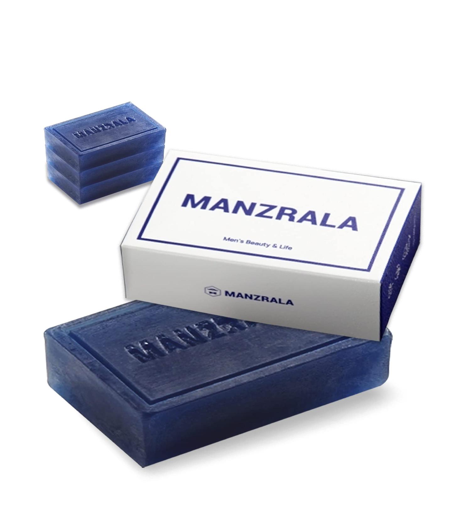 Manzrala All-in-One Bar Soap for Men - Natural Ingredients | Luxurious Blue Scent | 4.23oz (Pack of 3) - Buy Online on GoSupps.com