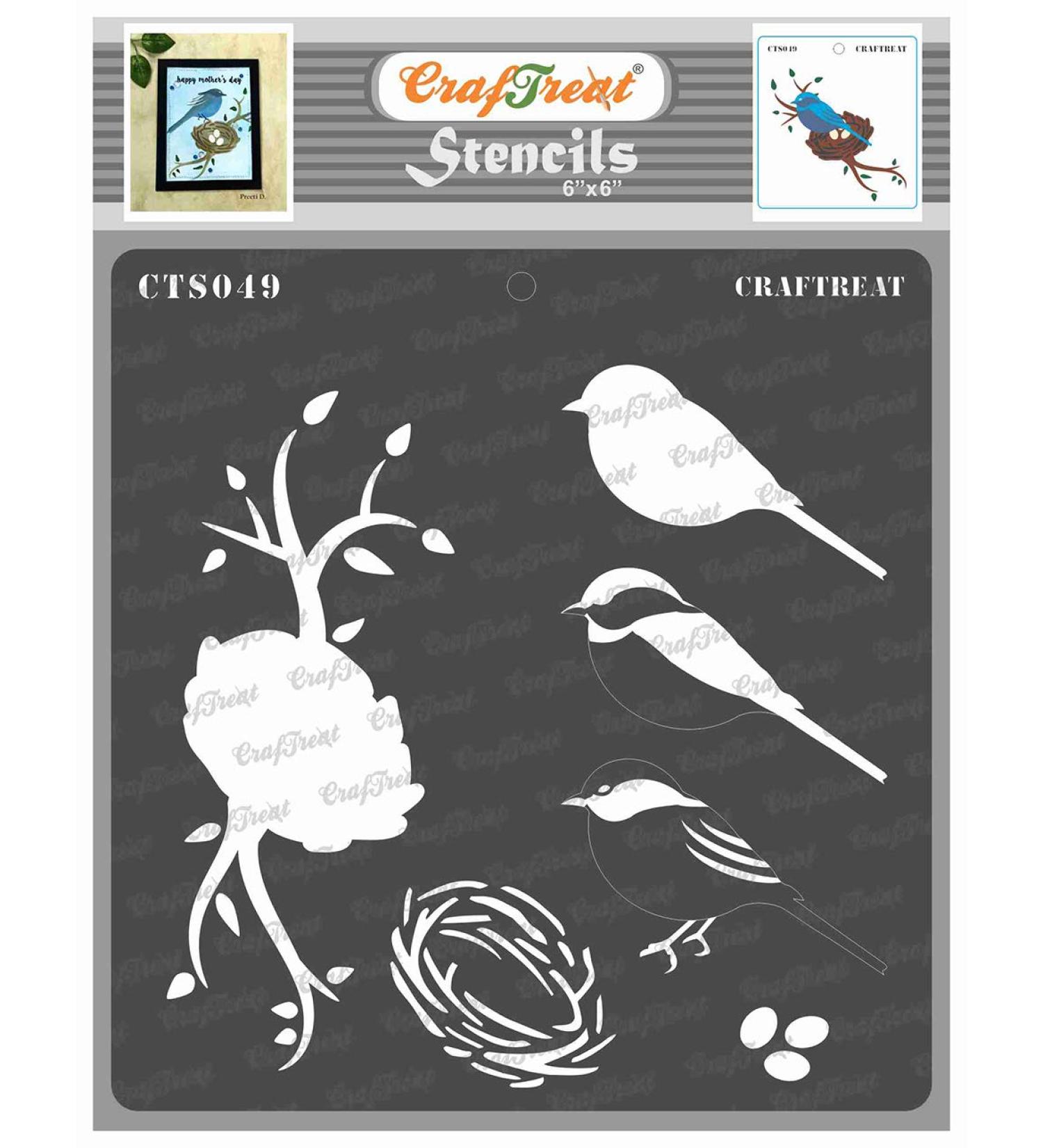 CrafTreat Bird and Nest Stencil for Painting on Various Surfaces - 6x6 Inches - Reusable DIY Art Stencil - Buy Online on GoSupps.com