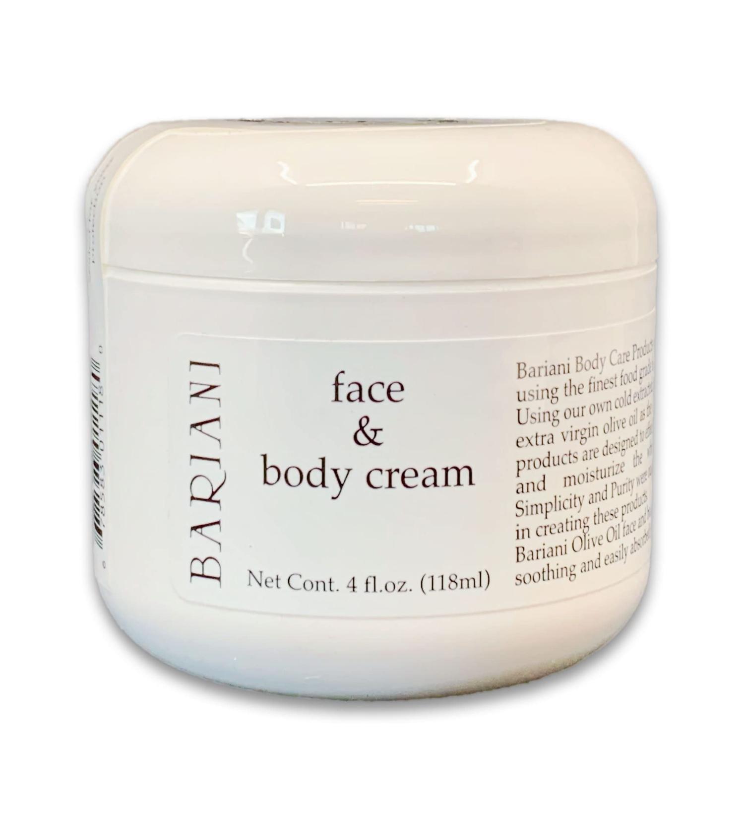 Bariani Extra Virgin Olive Oil Face & Body Cream - Fragrance Free  Safe  Effective  Daily Moisturizer  Great for Dry  Oily  Sensitive Skin - 4 oz