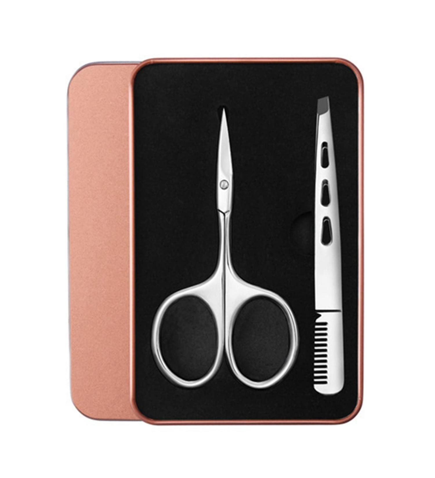Manual Eyebrow Cutter & Tweezers | Eyebrow Care Scissors for Beard Eyelashes Nose Hair - Silver - Buy Online on GoSupps.com