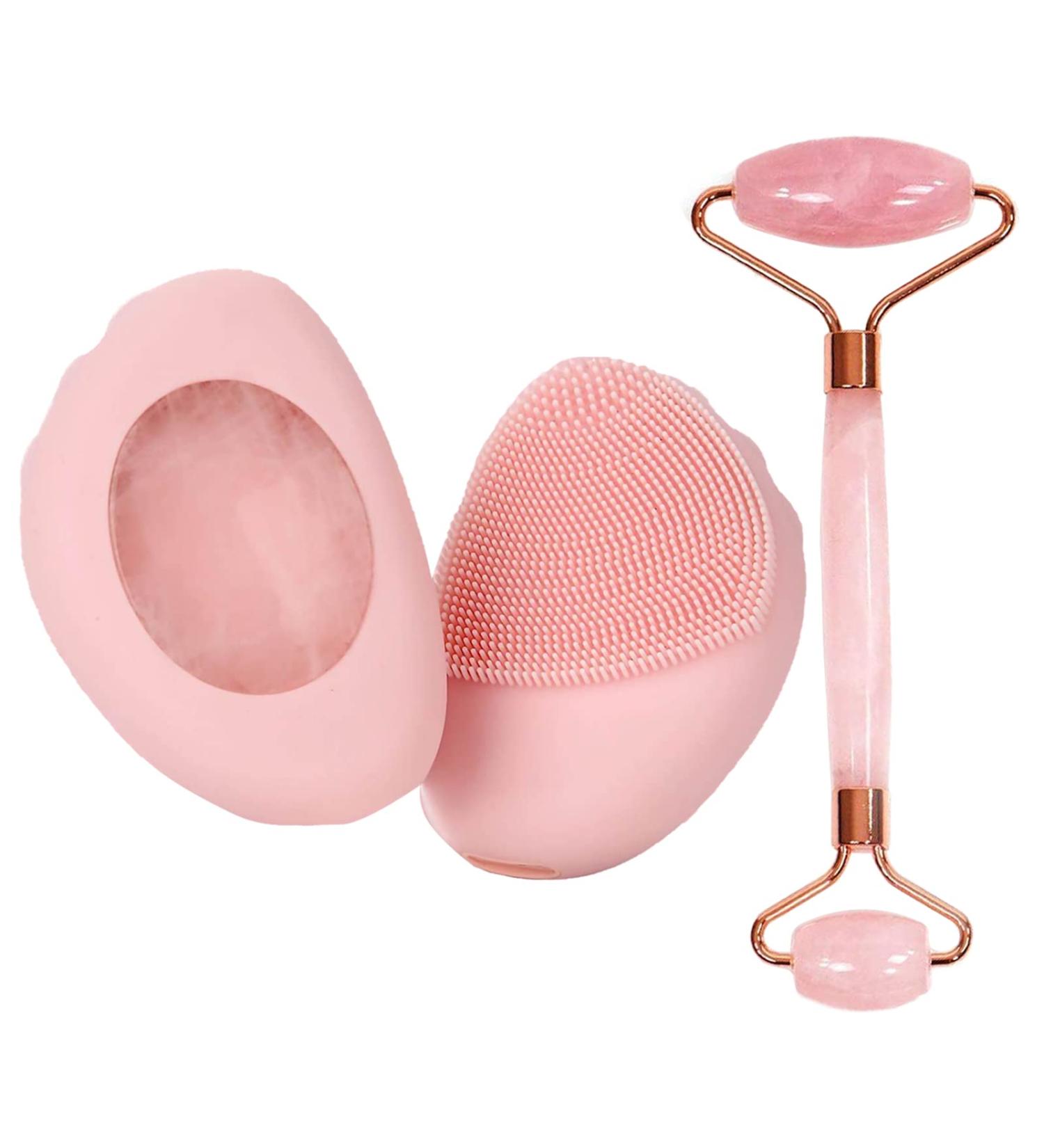 Sonic Facial Cleansing Brush with Heated Rose Quartz - Vibrating Silicone Face Brush - Waterproof & Magnetic Charging - Face Roller for Fine Lines - Buy Online on GoSupps.com