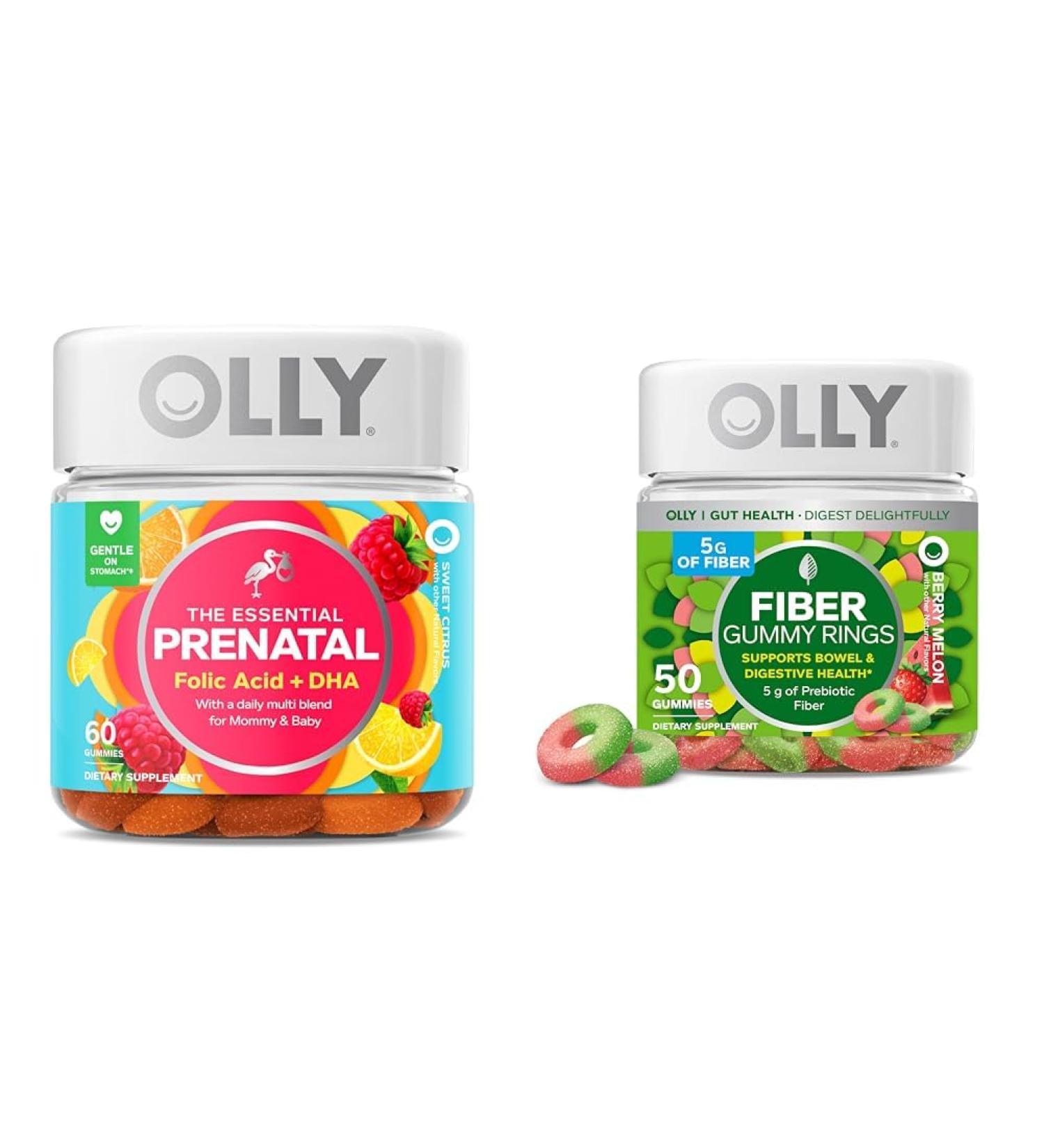 OLLY The Essential Prenatal Gummy Multivitamin 30 Day Supply (Gummies) & Fiber Gummy Rings 5g Prebiotic Fiber FOS (Fructo-oligosaccharides) Digestive Support Berry Melon 50ct - Buy Online on GoSupps.com