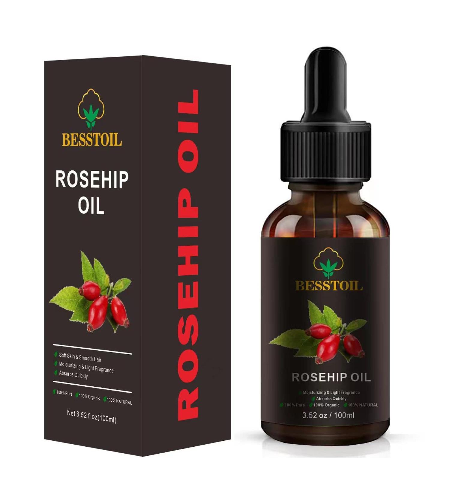 Besstoil Rosehip Seed Oil 100% Pure Natural Cold Pressed Unrefined Non-GMO Carrier Oil - Anti-Aging Moisturizer for Face, Skin, Hair & Nails - 3.52 oz - Buy Online on GoSupps.com