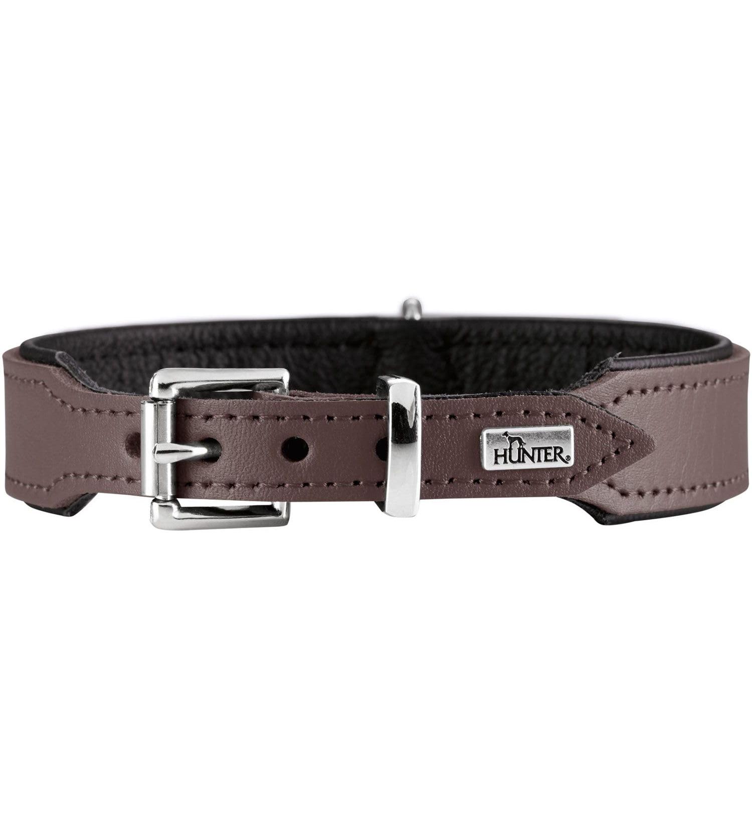 Hunter Basic dog collar coated gap leather synthetic leather simple robust weather -resistant 32 (XS) Braun 32 (XS) brown