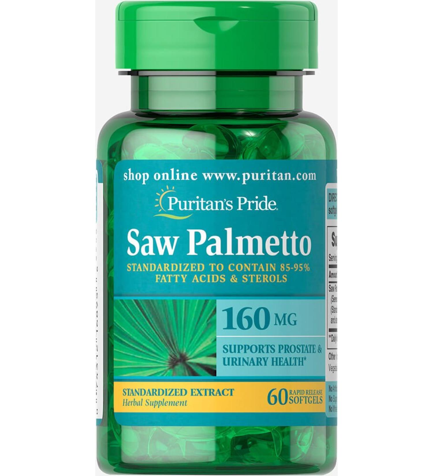 Puritan's Pride Saw Palmetto 160mg Softgels - 60 Count - Buy Online on GoSupps.com