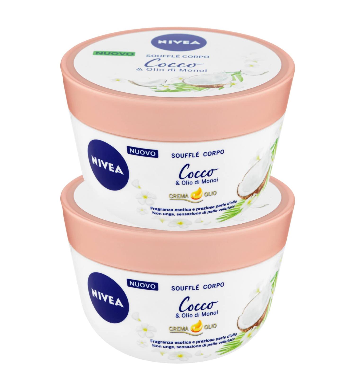  NIVEA Nivea Souffl Moisturizing Body Cream light texture fast absorption with monoi oil pearls for a smooth and velvety skin effect 2 x 200ml jars - Buy Online on GoSupps.com
