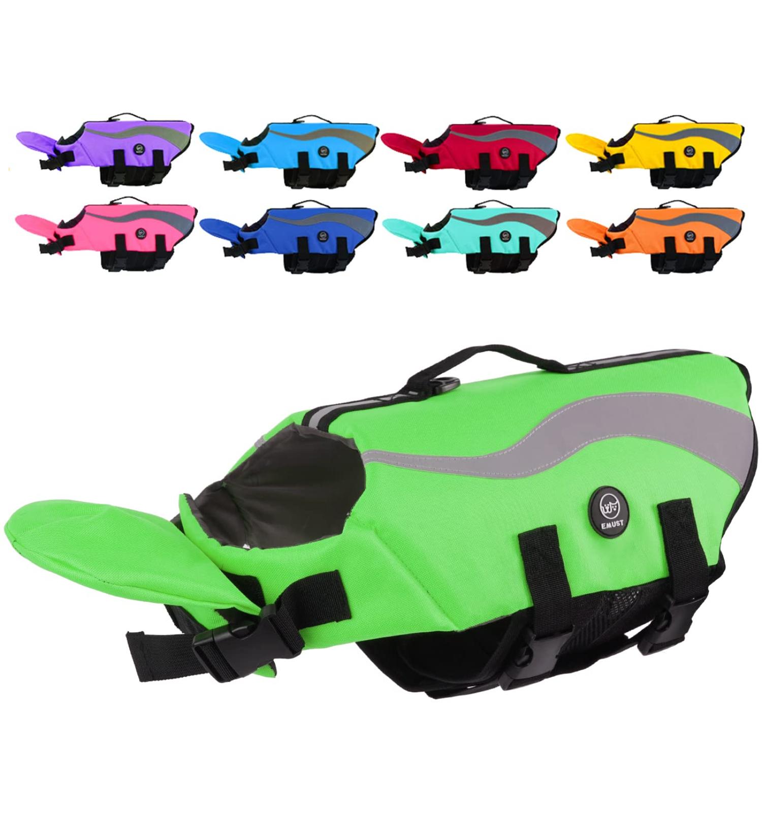 Emust Adjustable Dog Swimming Vest - Improved Buoyancy Life Jacket for Small Dogs | Durable Rescue Handle | XS Green - Buy Online on GoSupps.com