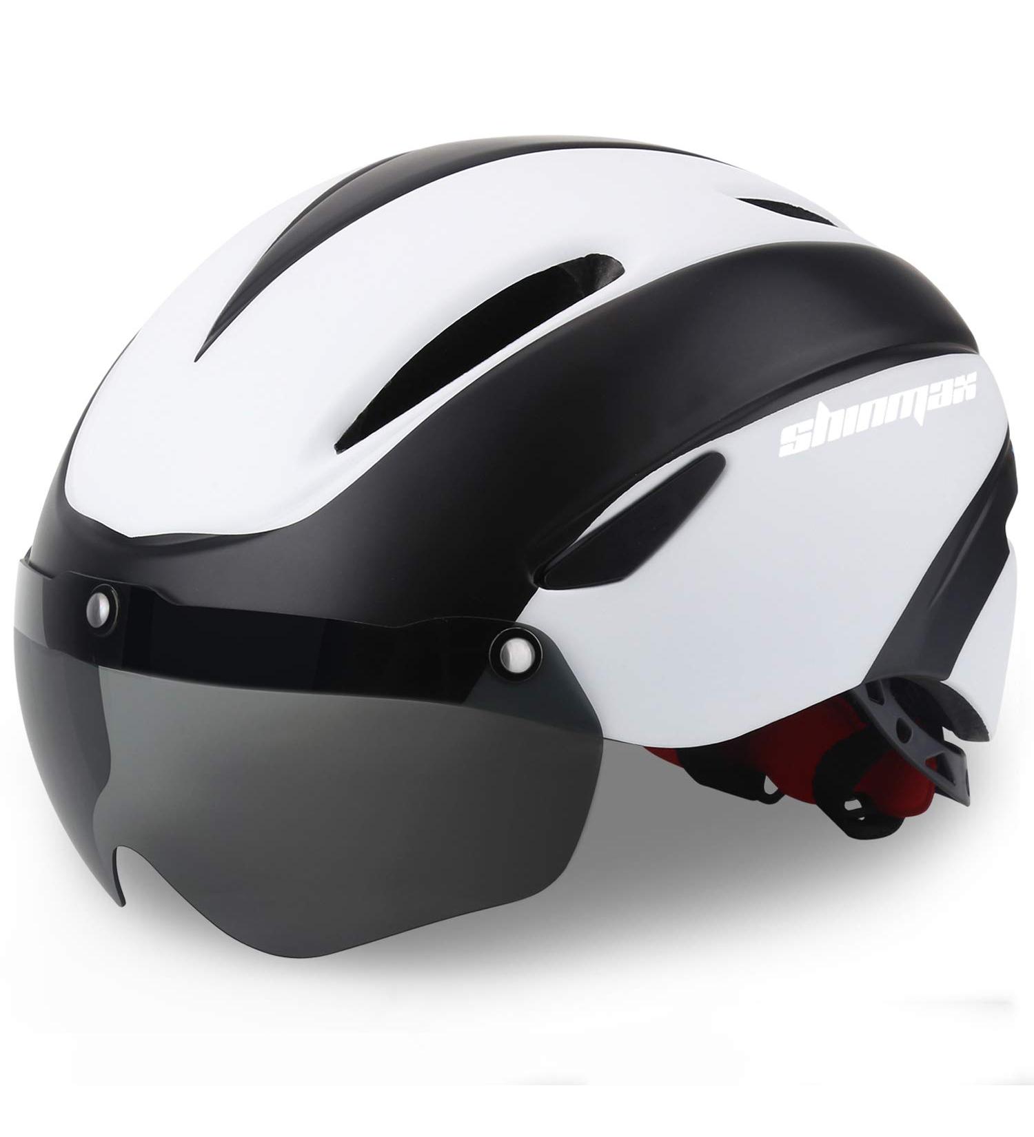 Shinmax Bike Helmet with Detachable Magnetic Goggles & Portable Bag | Adjustable Adult Cycling Helmet - Black White - Buy Online on GoSupps.com