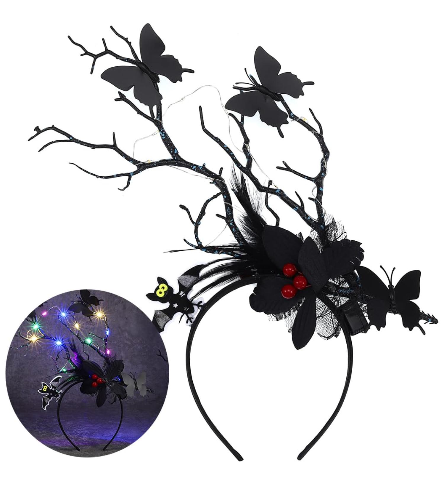 Vakkery Light Up Halloween Headband LED Antler Headbands Gothic Butterfly Hair Band Halloween Cosplay Costume Party Hair Accessories for Women - Buy Online on GoSupps.com