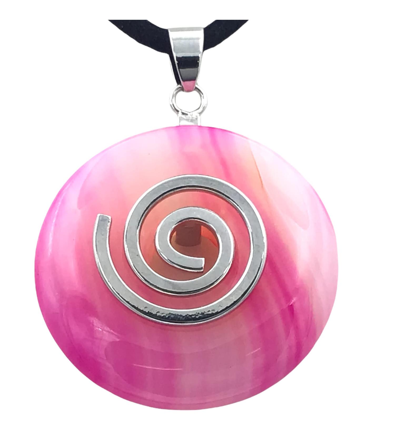 Steinfixx Premium Chain with Pink Ochate Gemstone Donut 30mm | Heilstein Chakra Stone | Silver Spiral & Suede Band - Shop Now! - Buy Online on GoSupps.com