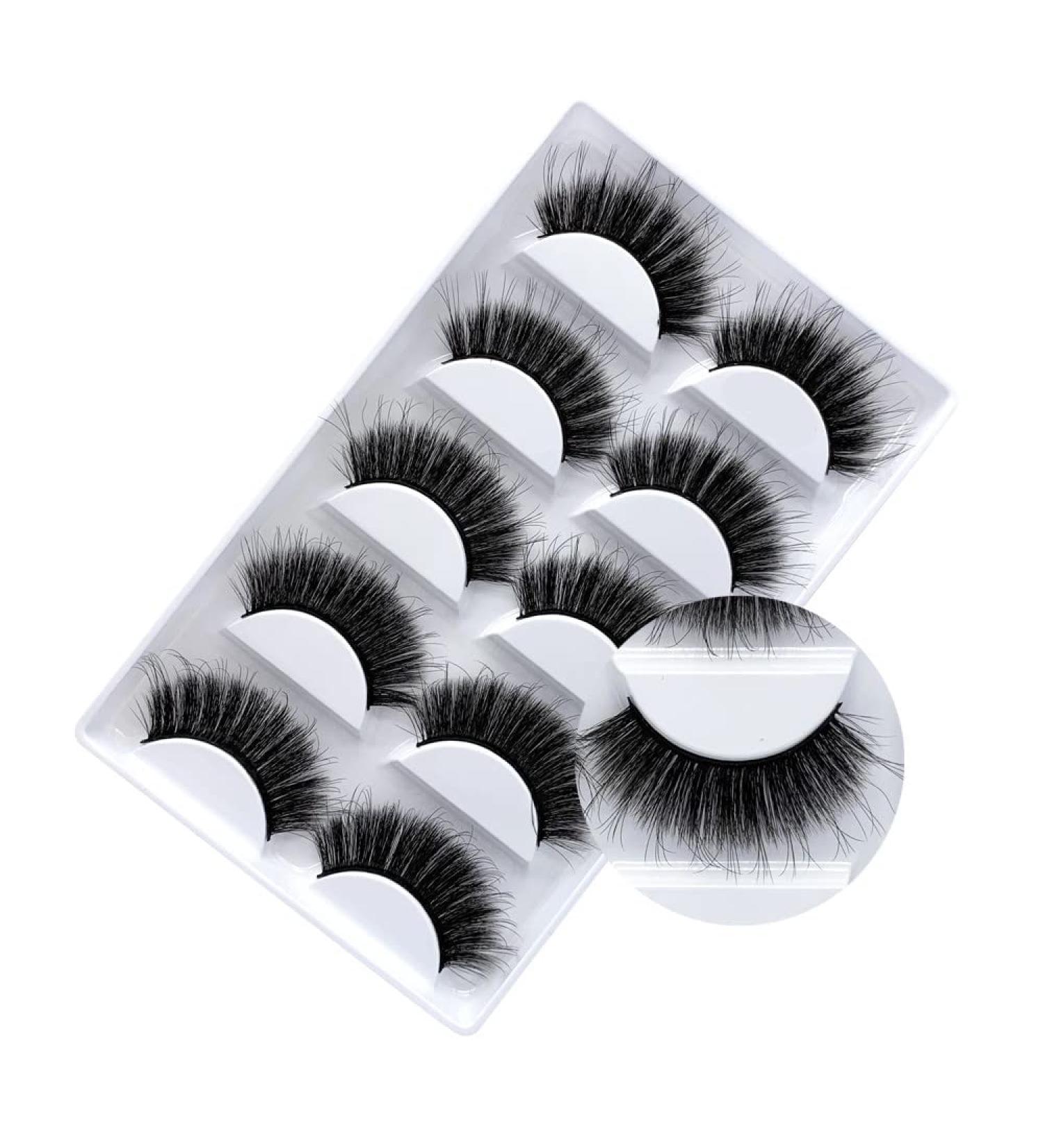 Vivis False Eyelashes 5 Pairs 3D Mink Eyelashes Fluffy Volume Hand-made Dramatic Fake Eye Lashes Black Nature Soft for Various Makeups 3D-01