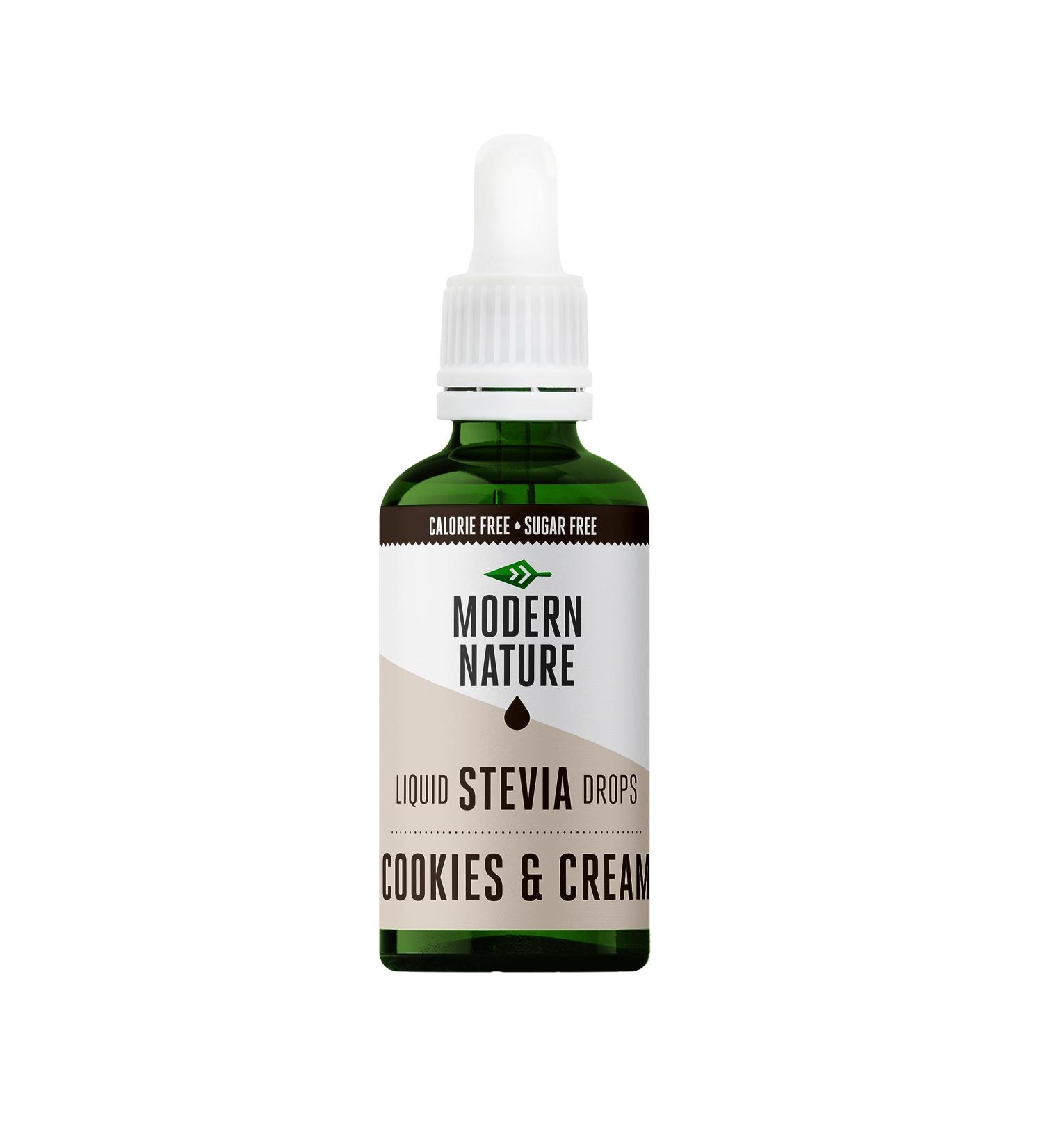 Modern Nature Cookies & Cream Flavour Drops - Liquid Stevia Sweetener - Zero Calorie Coffee Syrup & Keto Sweetener 50ml - Buy Online on GoSupps.com