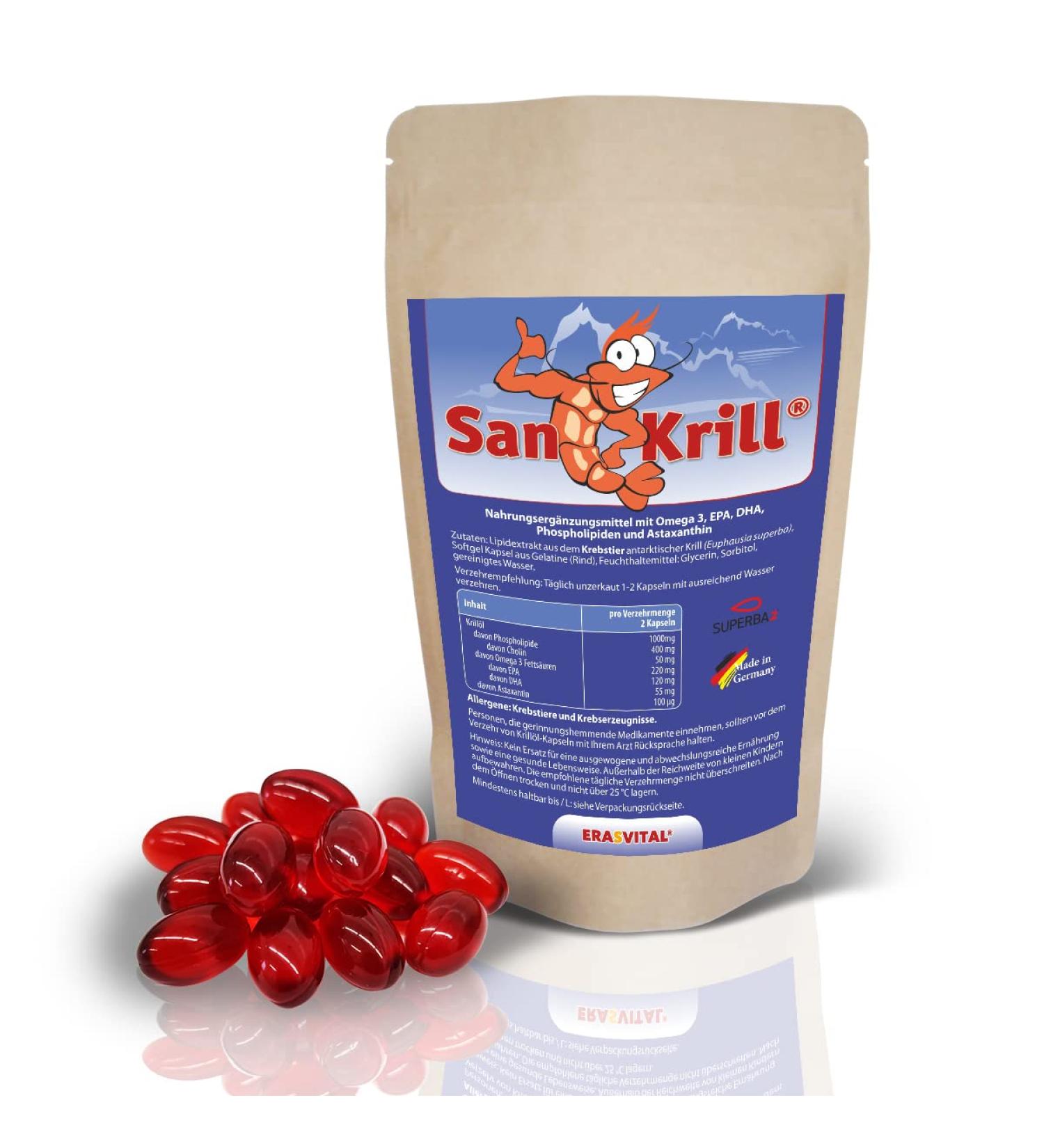 Buy SanKrill 500mg - Premium Antarctic Krill Oil Capsules with Omega 3 & Astaxanthin | 60 Count - Buy Online on GoSupps.com