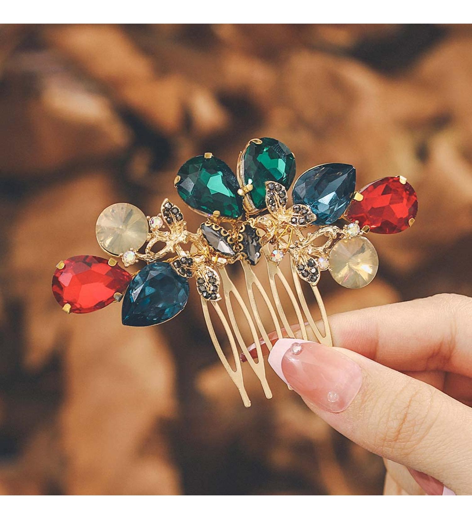 IYOU Bridal Wedding Hair Comb Gold Crystal Hair Piece Shiny Rhinestone Headpiece Baroque Prom Bride Hair Accessories for Women - Buy Online on GoSupps.com