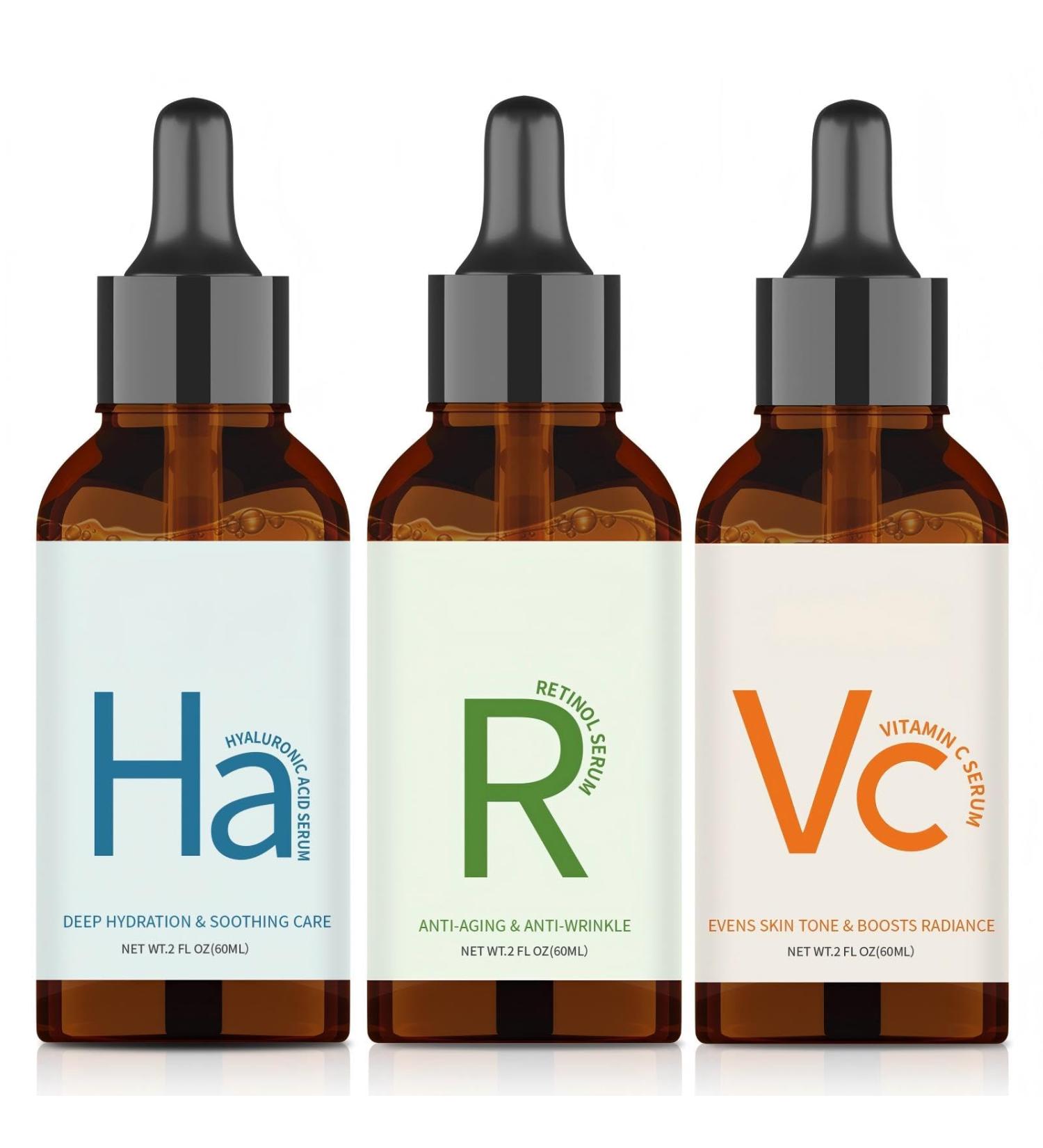 Face Serum Set Retinol Vitamin C & Hyaluronic Acid Anti-Aging Firming & Hydrating for Fine Lines & Wrinkles Day & Night Skincare Routine Stocking Stuffers& Gifts for Women 2 fl oz 3
