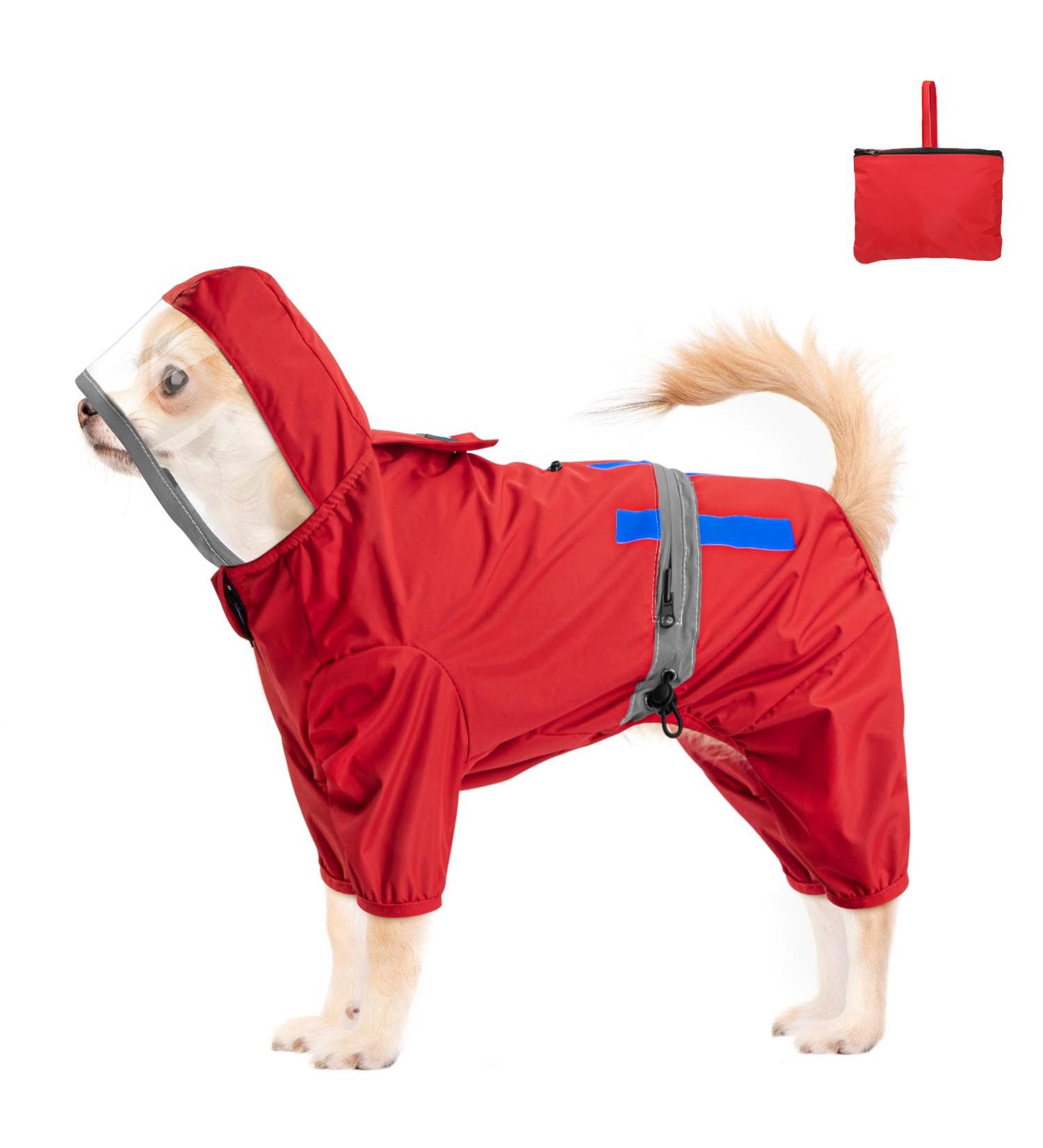 SlowTon Waterproof Dog Raincoat - Reflective Lightweight & Windproof Jacket for All Sizes - Red With Hood & Storage Bag - Buy Online on GoSupps.com
