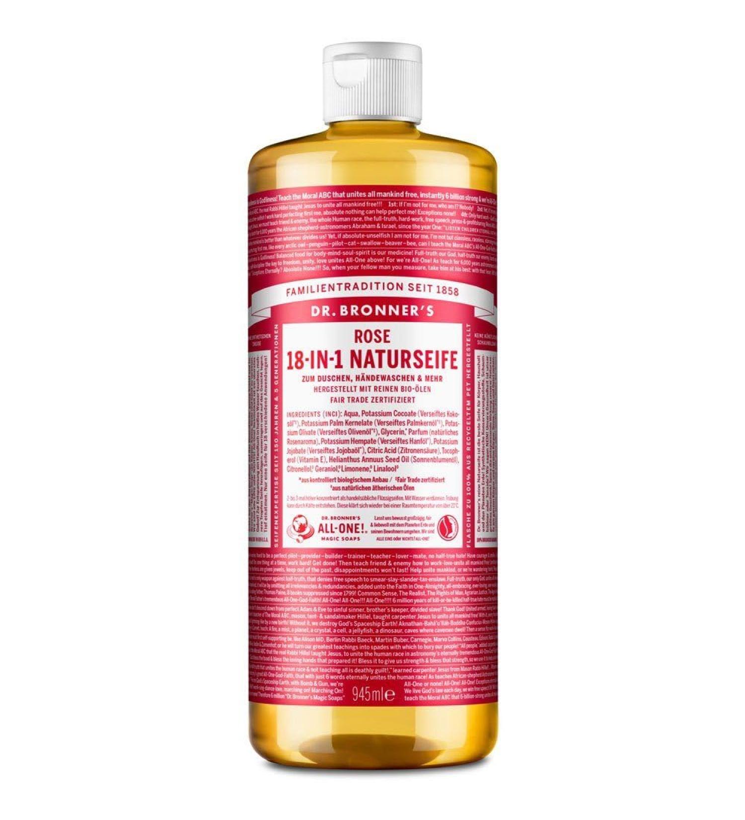 Dr Bronner's Dr Bronners 18IN1 Natural Pink Soap Organic liquid soap With natural pink aroma Shower gel hand soap shampoo and much more With organic coconut olive and jojoba oil 945 ml 1er Pack