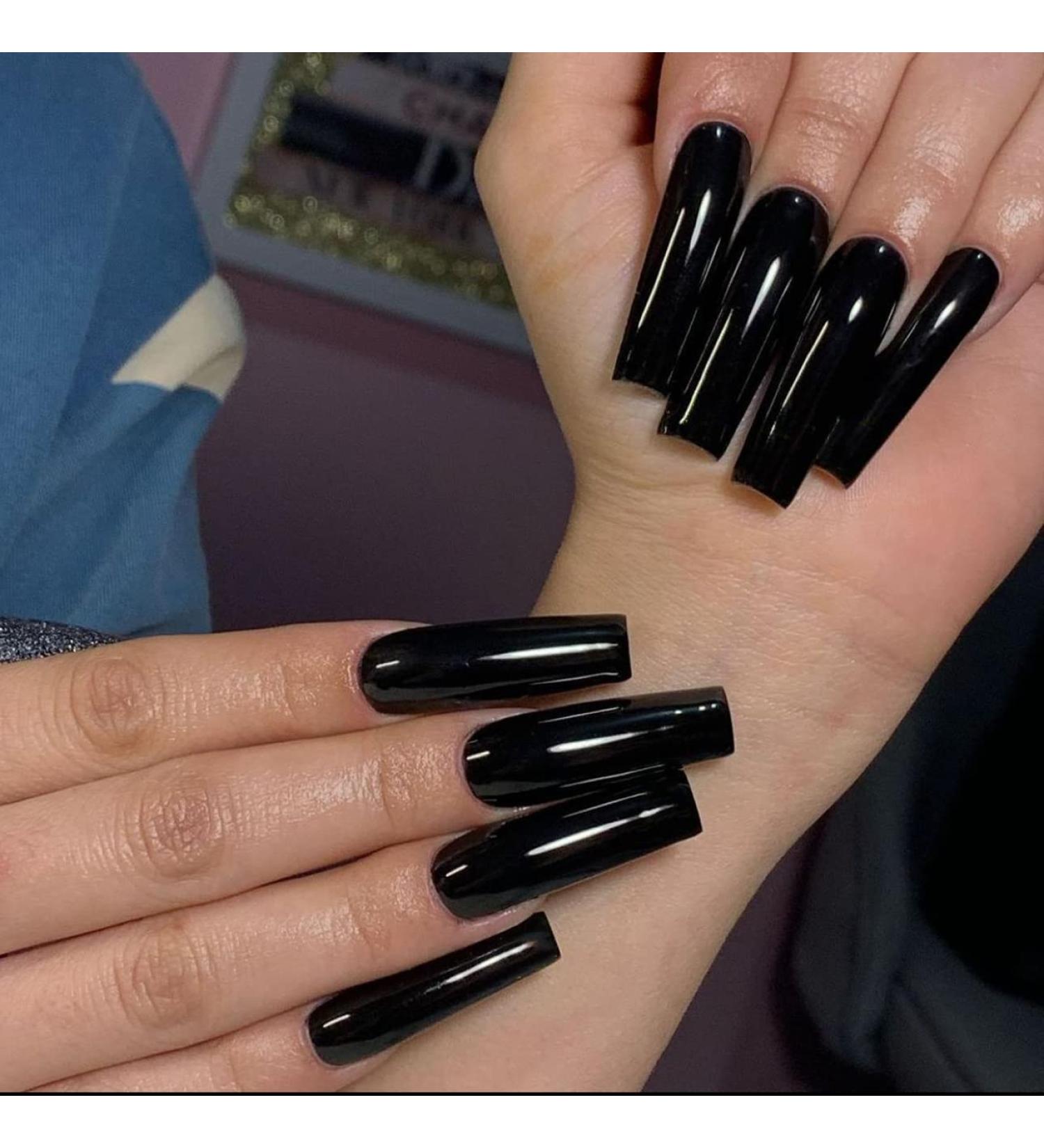 IMSOHOT Extra Long Glossy Squoval Black Press on Nails - Full Cover False Nails for Women and Girls - Buy Online on GoSupps.com