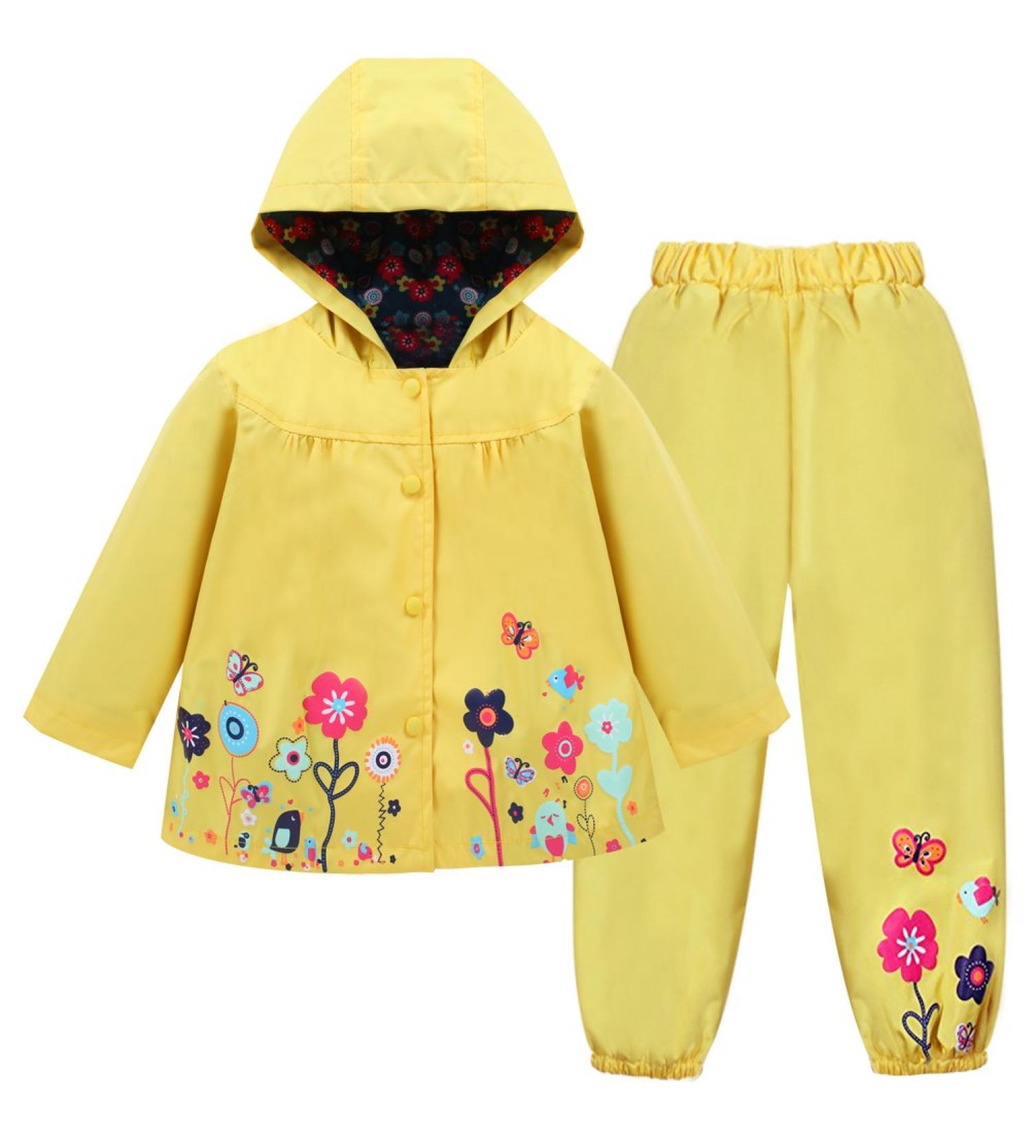 LZH Baby Girls Waterproof Hooded Raincoat & Trousers Set | Yellow 3-4 Years - Buy Online on GoSupps.com
