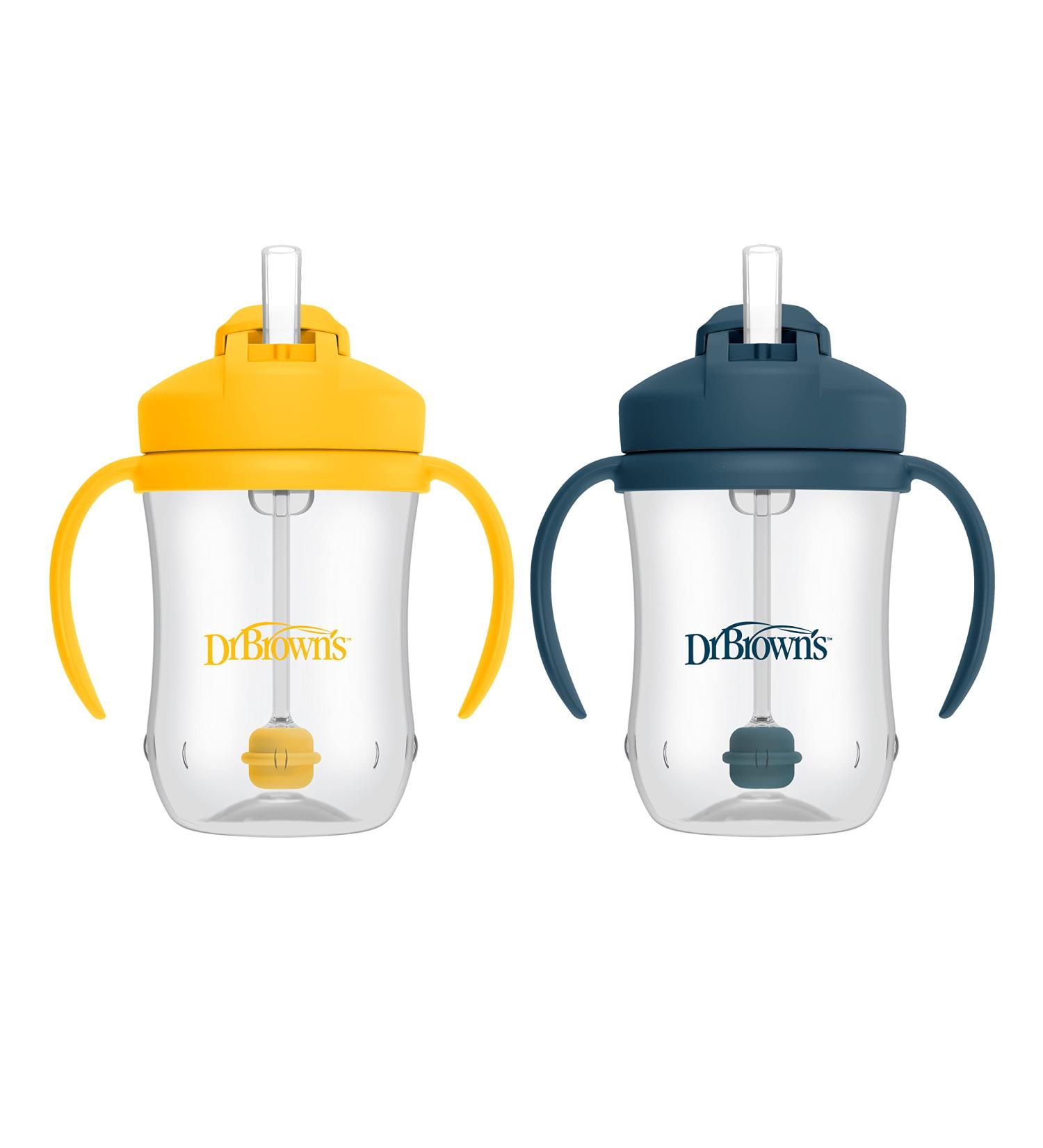 Dr. Brown's Milestones Baby's First Straw Cup 2 Pack - Dark Blue & Vintage Yellow 9oz/270ml - BPA Free | For 6m+ | Sippy Cup with Straw - Buy Online on GoSupps.com