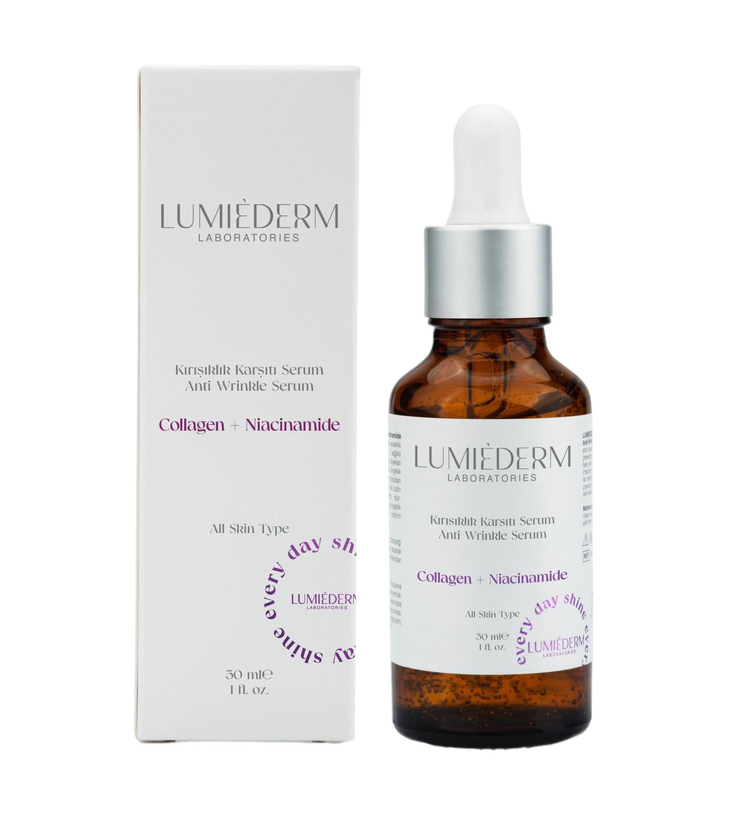 LUMI DERM LABORATORIES Niacinamide Anti-Wrinkle Serum with Collagen for Clear Glowing Skin Anti Aging for Smoothing Fine Lines and Renew Skin Texture Non-Greasy Formula All Skin Types 30 Ml - Buy Online on GoSupps.com