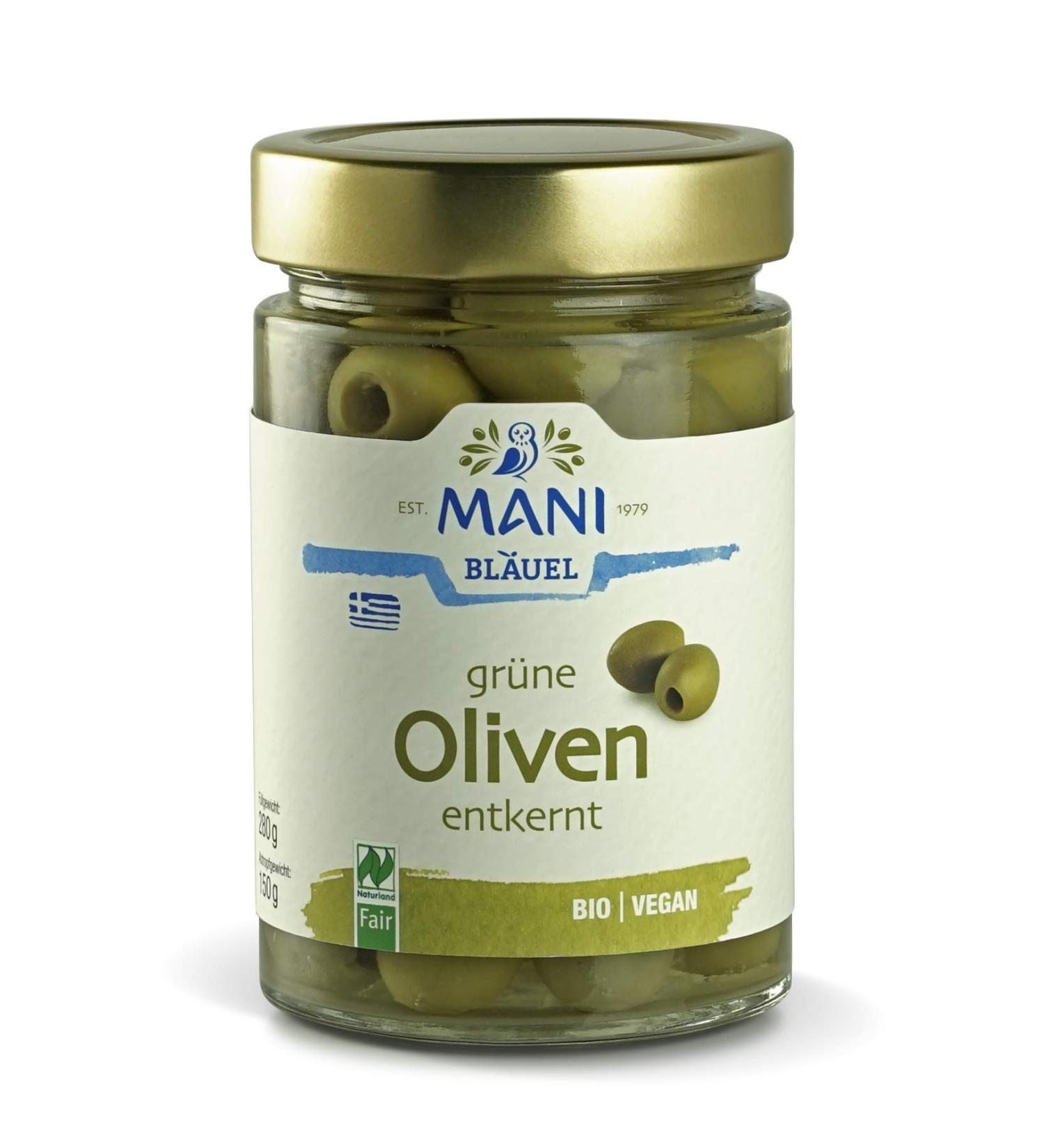 MANI MANI Pack of 3 green olives in a lake with a pitter organic 3 x 150g