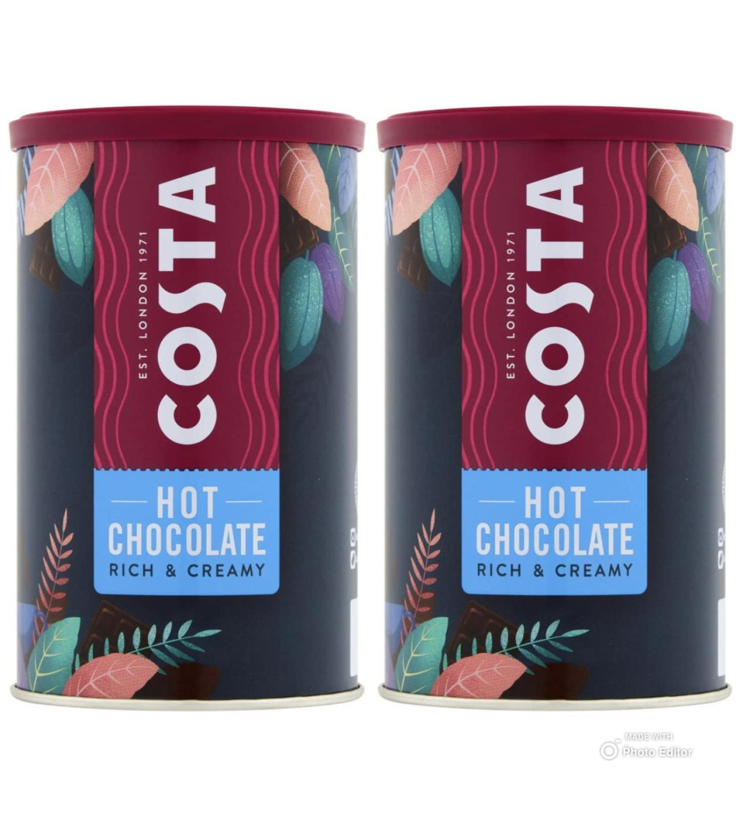 Costa Hot Chocolate Rich & Creamy Smooth With Chocolate Sprinkles Perfect Wooden Coffee Spoon The Perfect Pour 2 Tin Bundle
