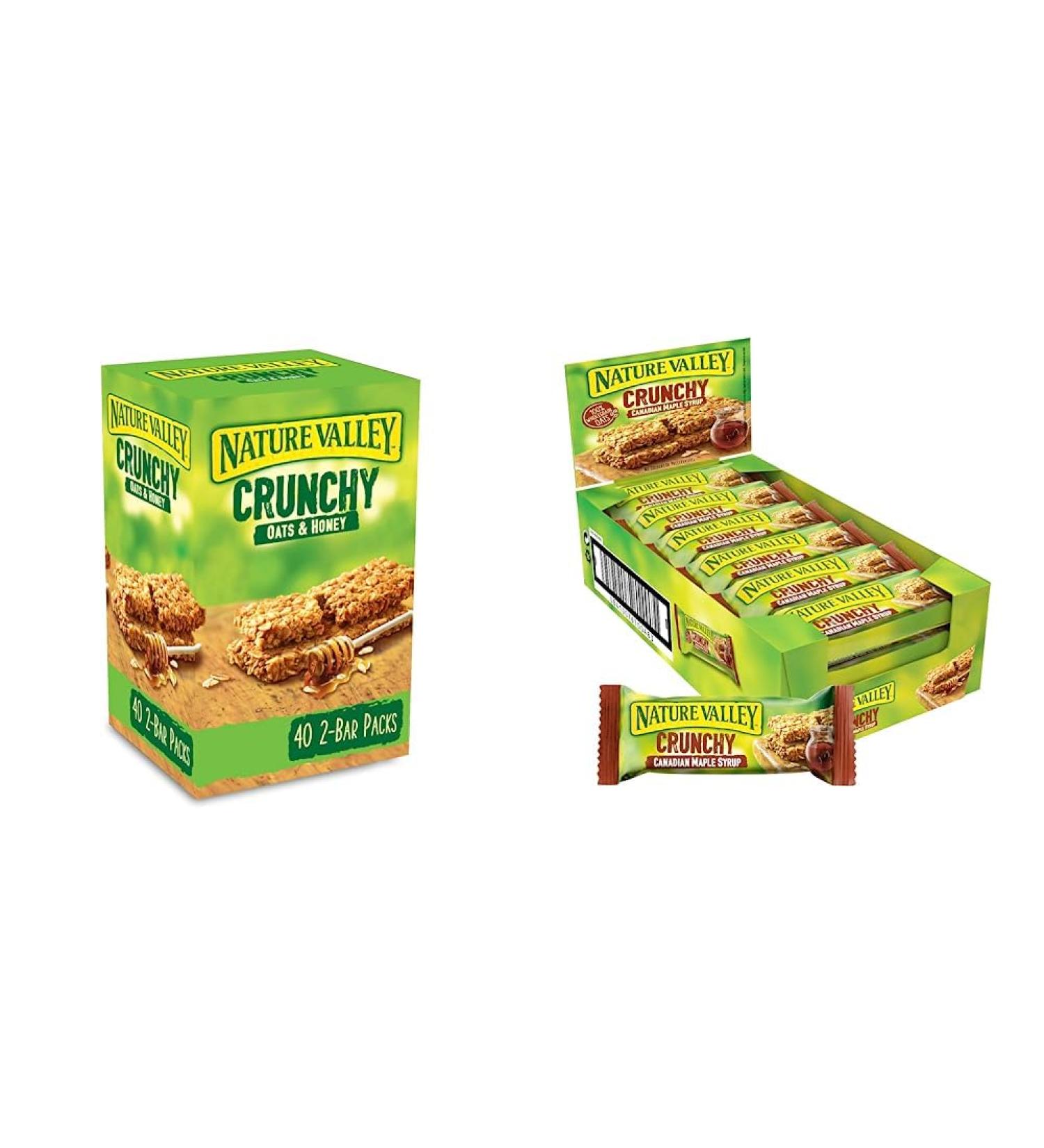 Nature Valley Crunchy Granola Bars Oats 'n' Honey Pack of 40 Bars & Crunchy Canadian Maple Syrup Cereal Bars 42g (Pack of 18 bars) - Buy Online on GoSupps.com