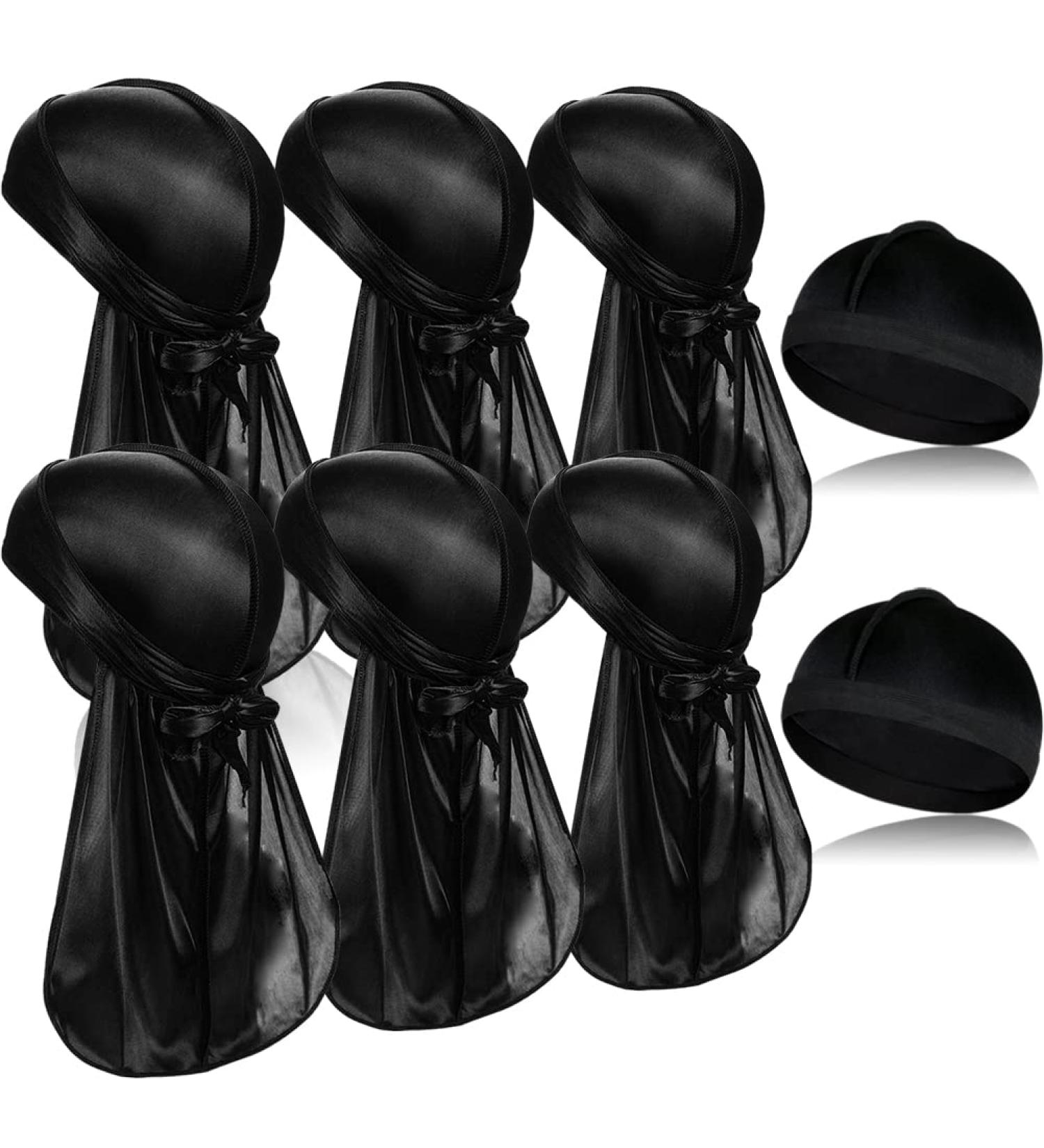 ASKNOTO 6-Piece Silky Durags with Long Tail + 2 Satin Wave Caps for Men | 360 Waves - Buy Online on GoSupps.com