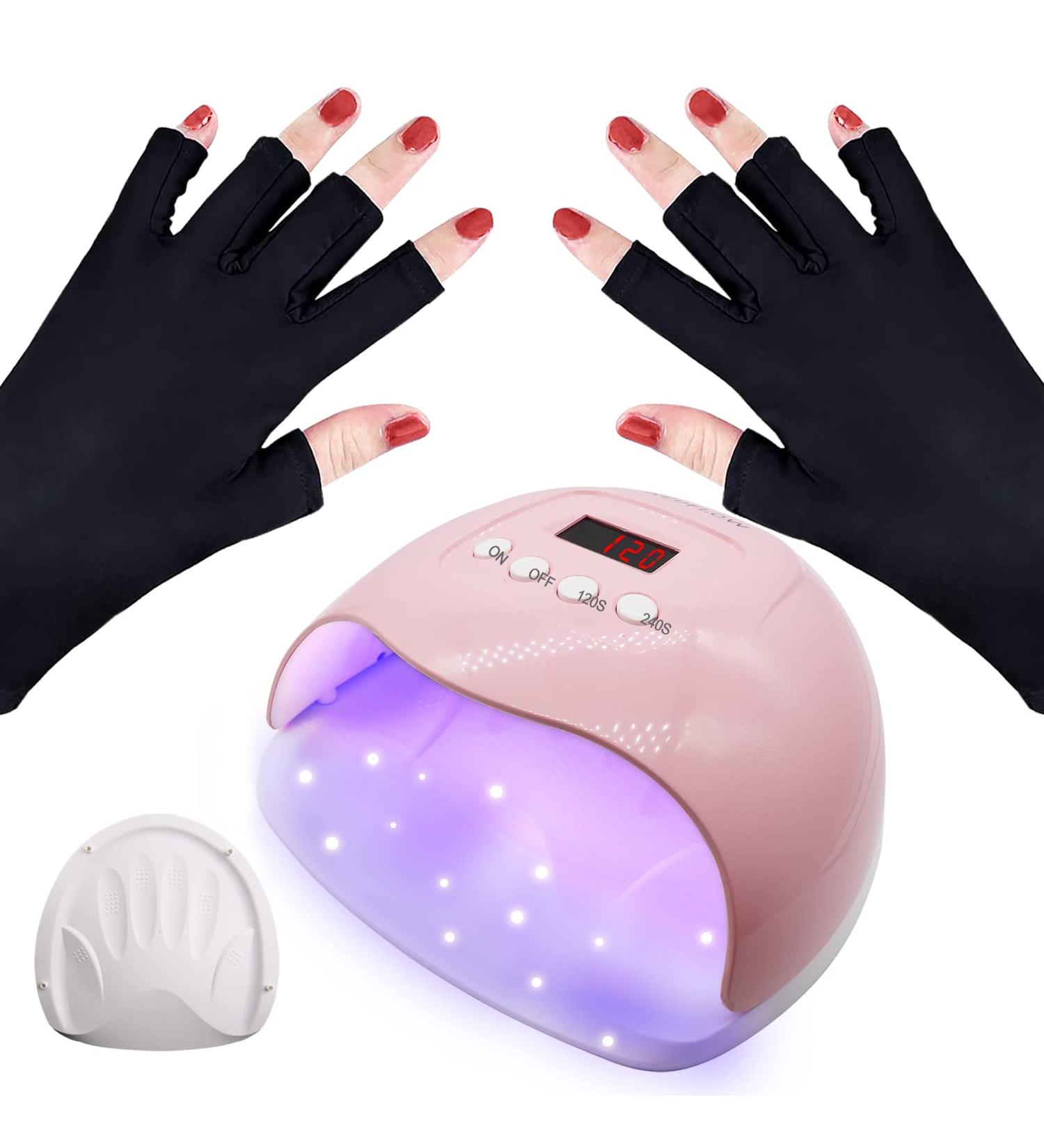 RedFlow UV LED Nail Lamp - Pink Polycarbonate Large Size with Palm Print & UV Protection Gloves | Perfect for International Shipping - Buy Online on GoSupps.com