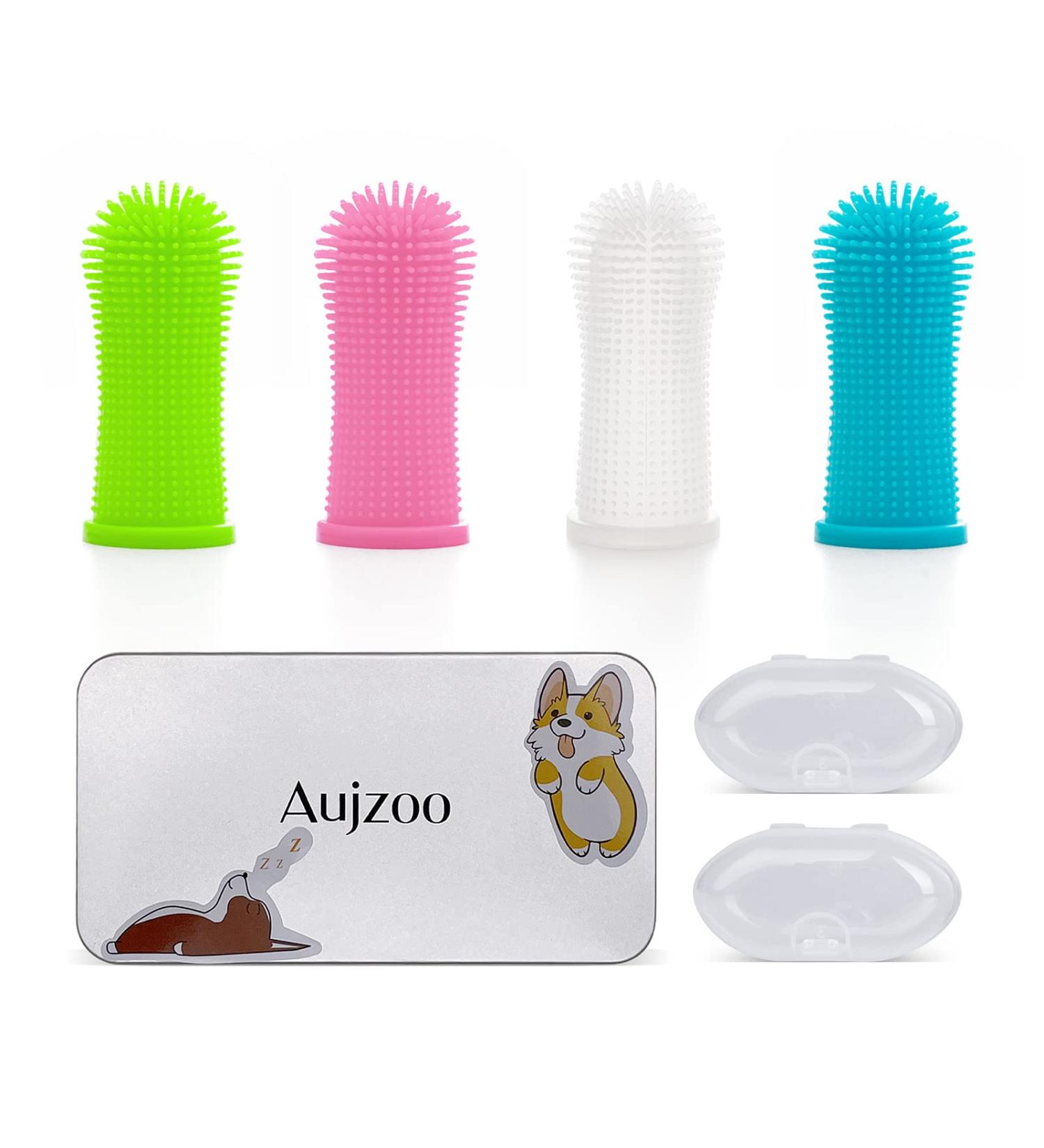 Aujzoo Dog Toothbrush Set (4 Packs) 360 Pets Teeth Cleaning Toothbrush for Dogs Cats Dental Care Silicone Finger Teeth Brush 01-multicolor - Buy Online on GoSupps.com