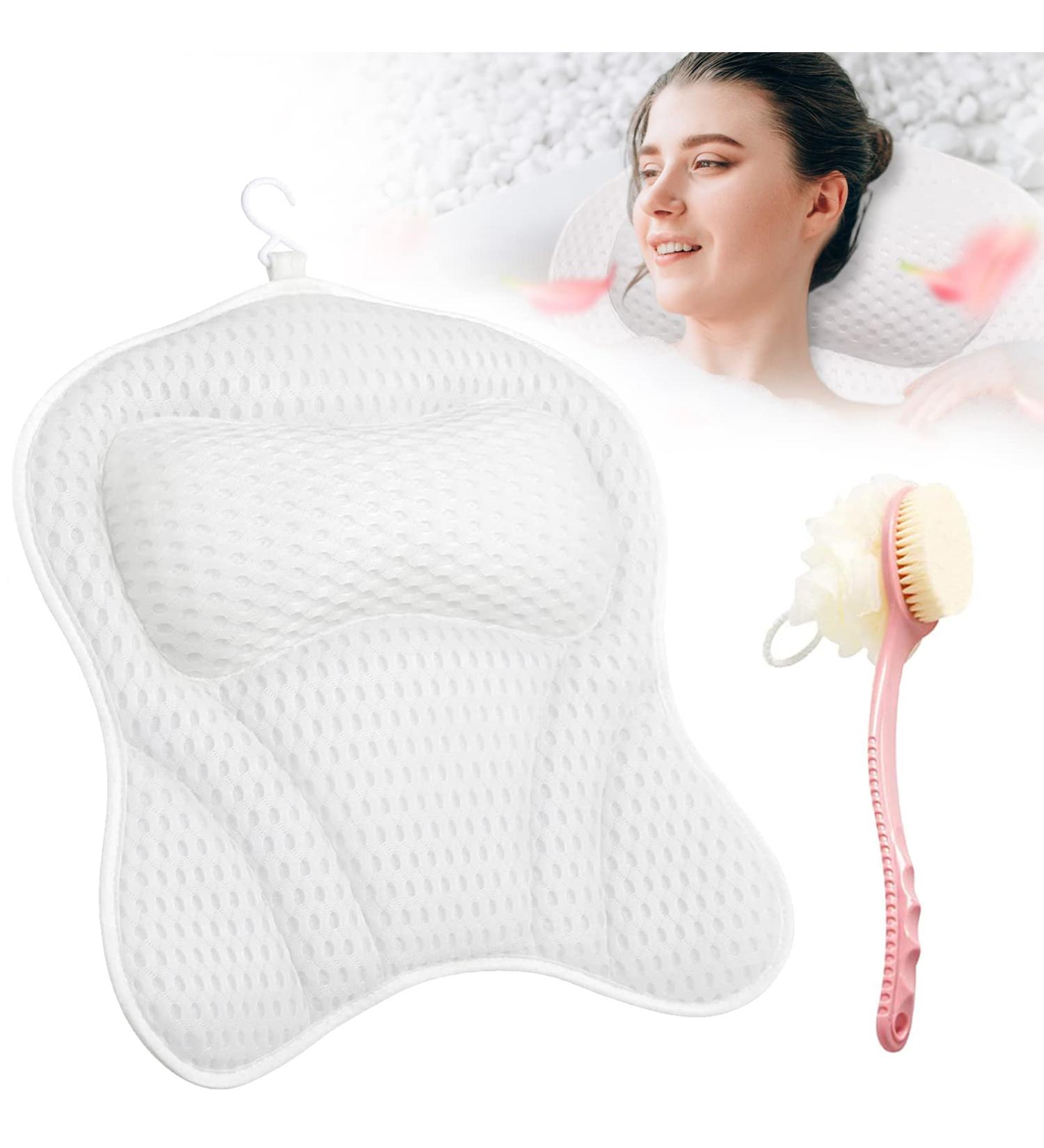 Foldrabbit Bath Tub Pillow Headrest with Dual-Sided Long Handle Brush - Spa Bath Accessories in White - Buy Online on GoSupps.com