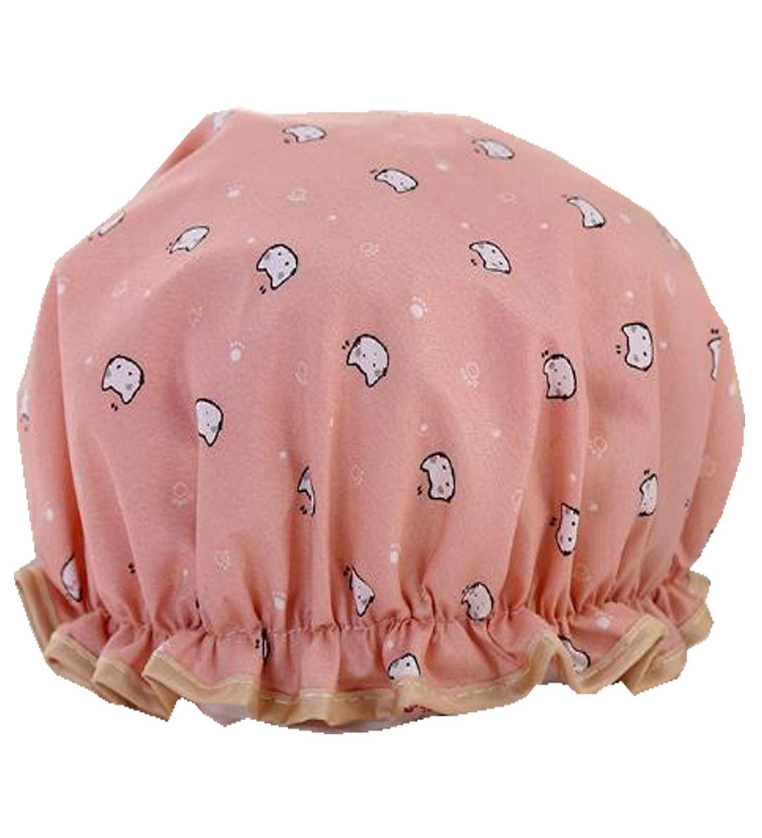 Fashion Design Stylish High Quality Reusable Shower cap with Beautiful pattern and color (Adult Size  Pink Cat) Adult style Pink Cat