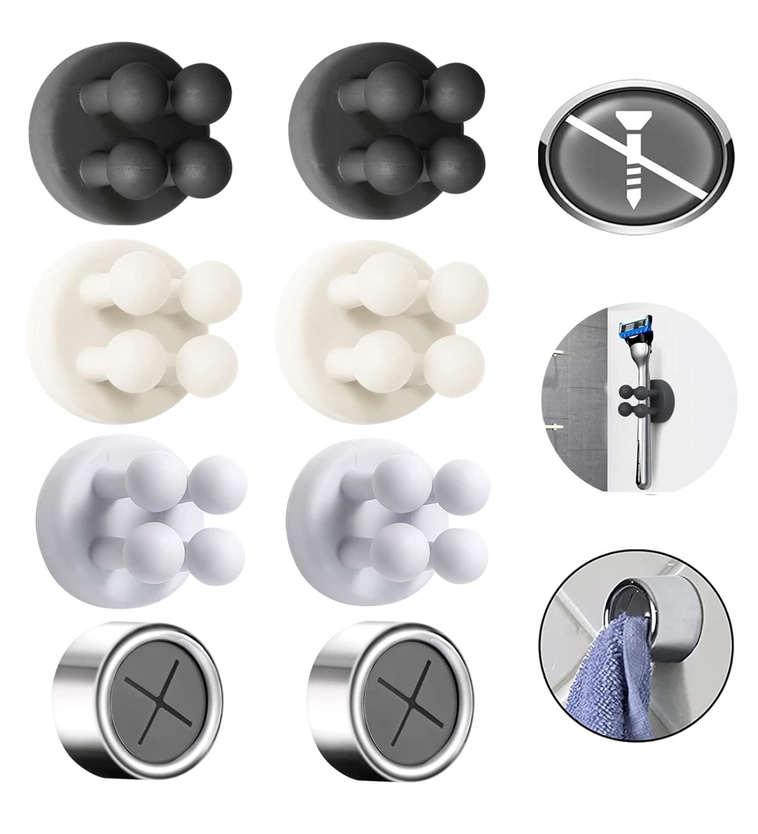 6x Aot Adhesive Hooks & 2x Towel Holders - Silicone Wall Hooks for Bathroom & Kitchen - Self-Adhesive Key & Razor Holders in 3 Colors - Buy Online on GoSupps.com